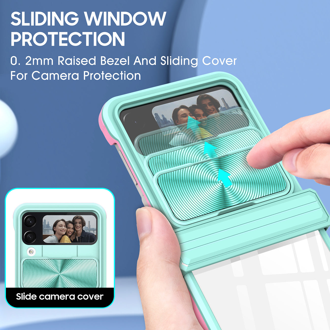 Protective Film Slide Camera Lens Phone Case For Samsung Galaxy Z Flip 4 In Blue