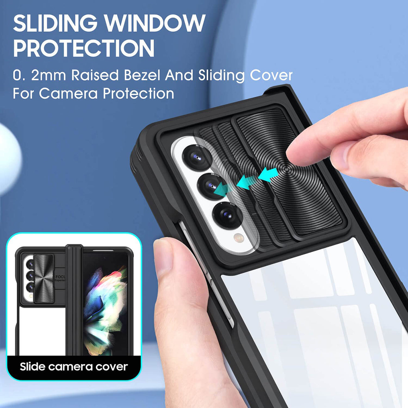Protective Film Slide Camera Lens Phone Case For Samsung Galaxy Z Fold 4 In Black