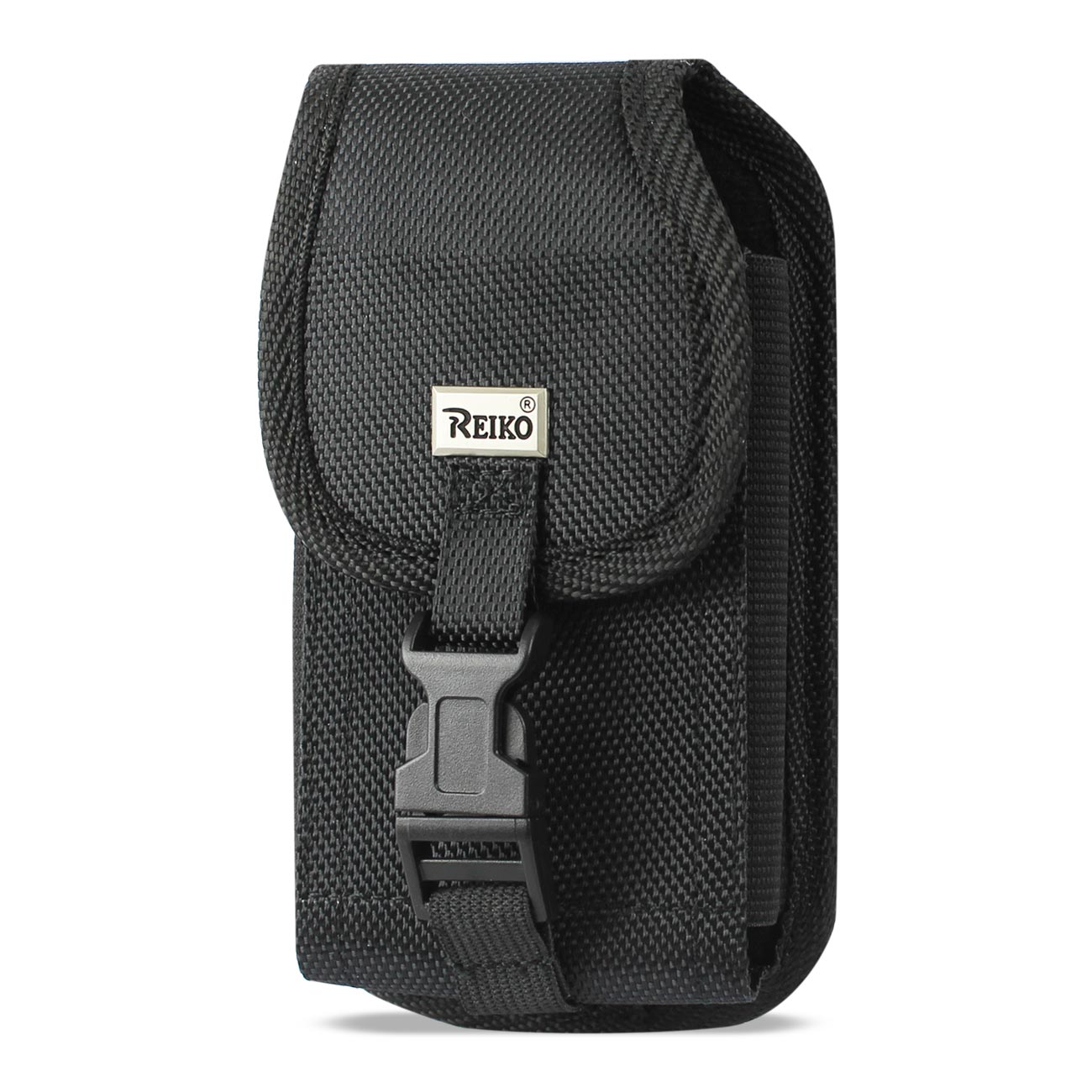 Vertical Rugged Pouch/Phone Holster With Buckle Front Black In Cardboard Packaging