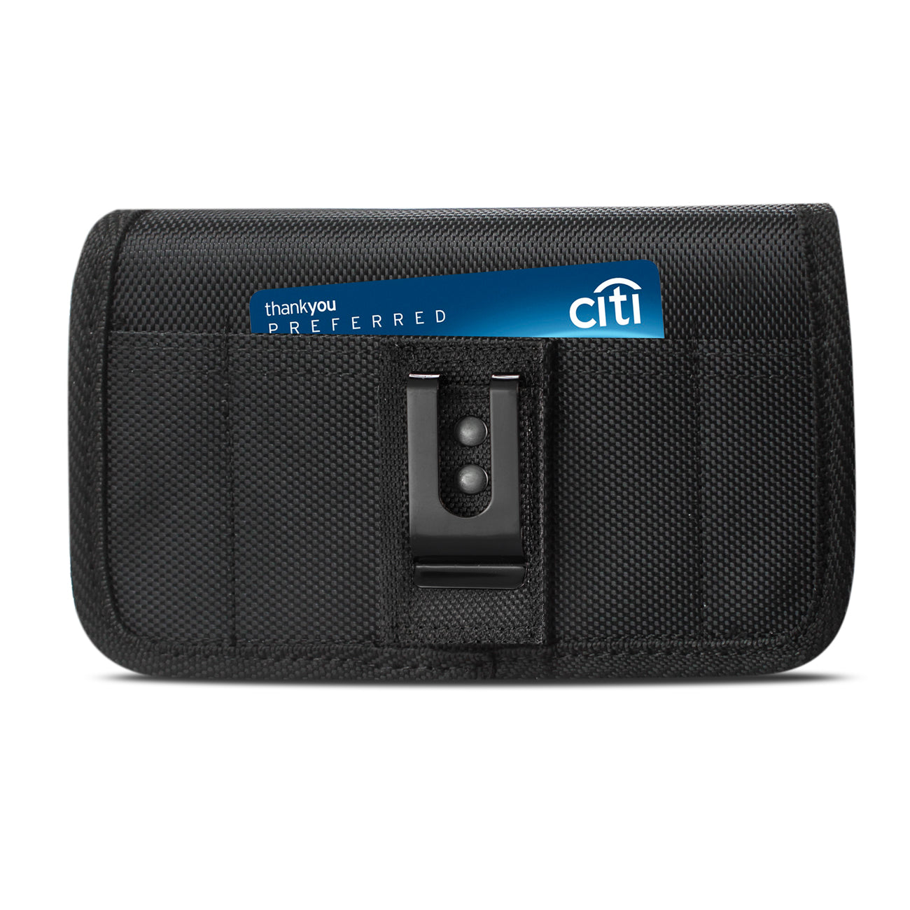 Pouch/ Phone Holster Horizontal Rugged Engraved Logo Velcro Metal Belt Clip Black Color