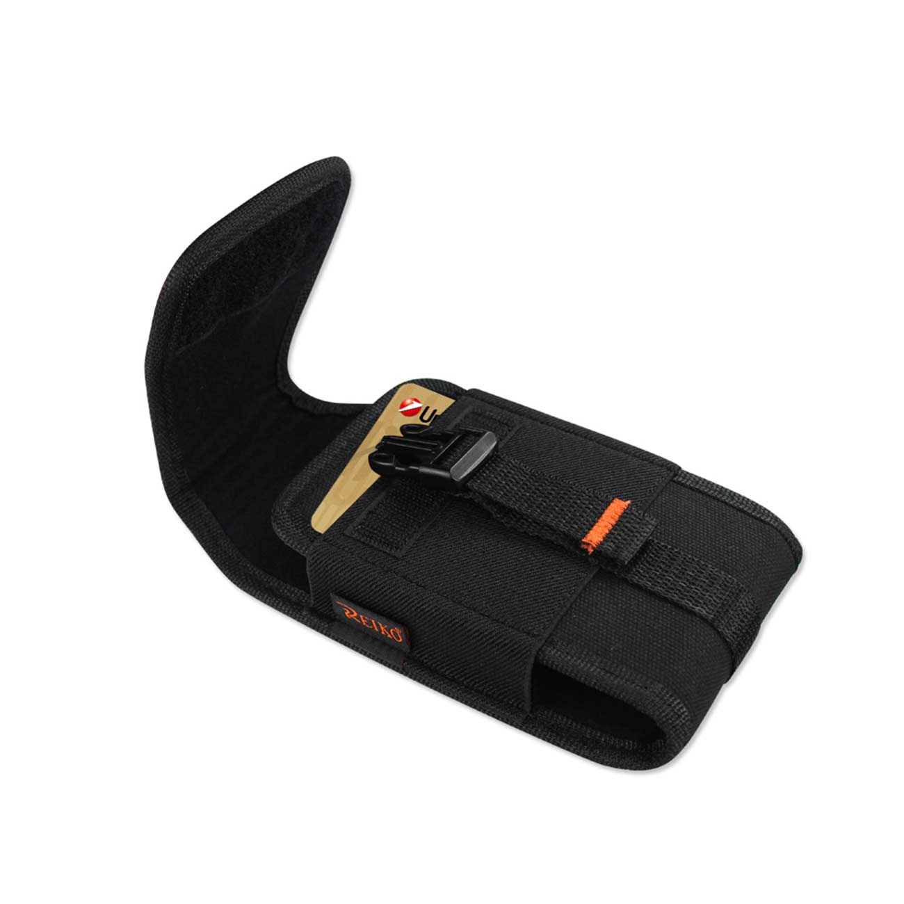Vertical Pouch/Phone Holster With Buckle Clip And Card Holder Black In Cardboard Packaging