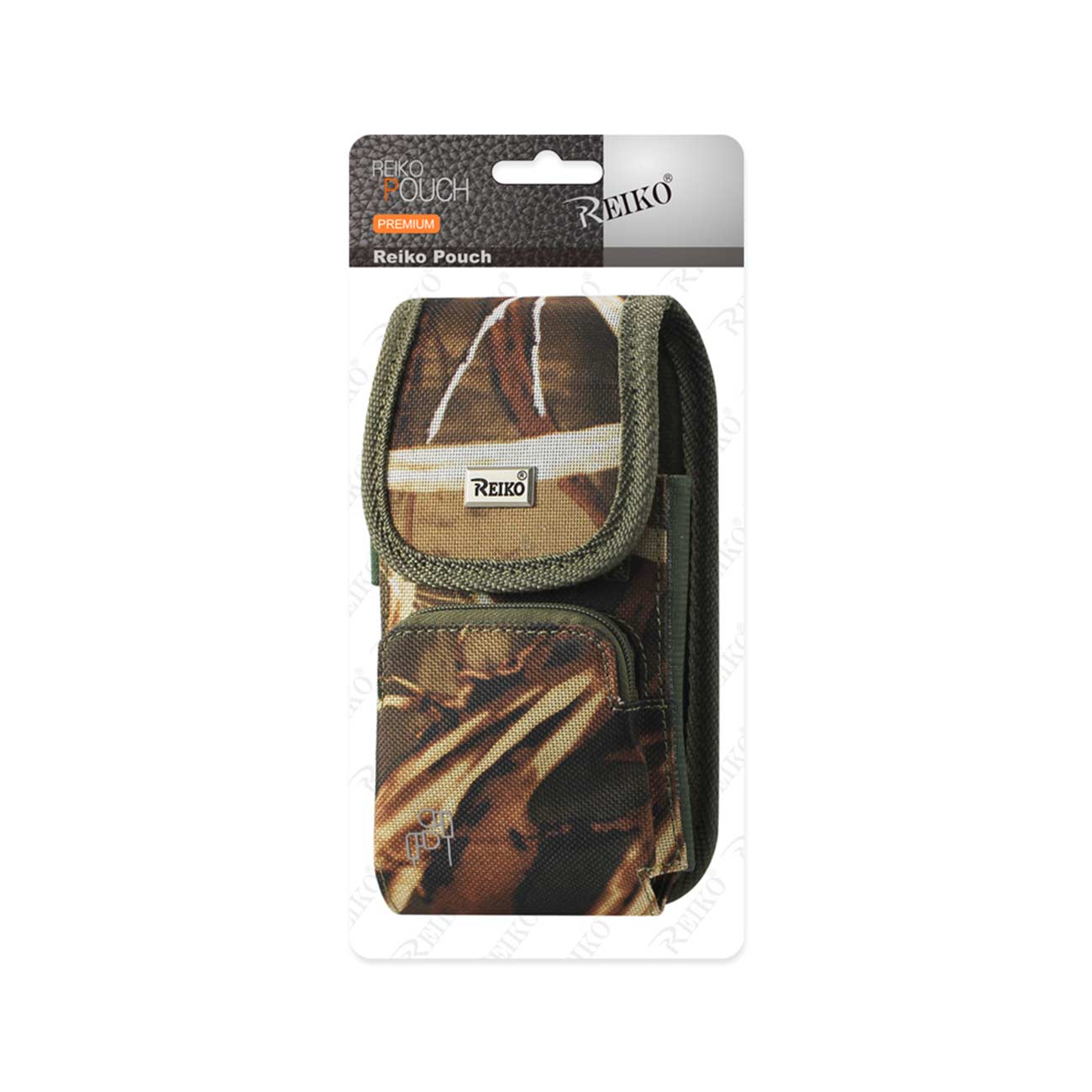 Vertical Rugged Pouch/Phone Holster With Zipper Pocket Camouflage In Cardboard Packaging