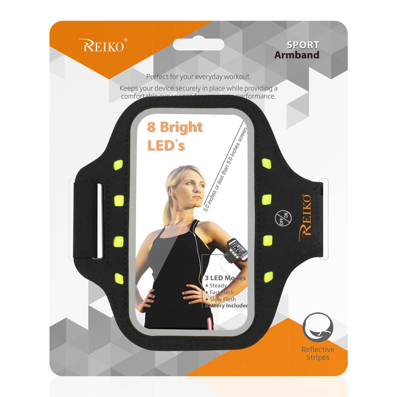 Reiko Running Sports Armband With LED Light And Touch Screen 5X3X 0.5 Inches Device In Black