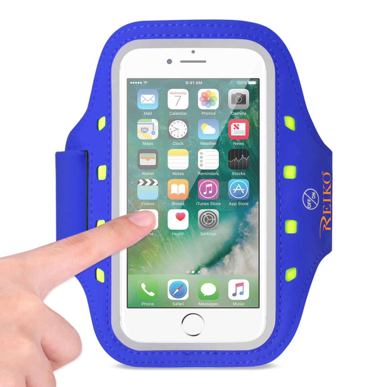 Reiko Running Sports Armband With LED Light And Touch Screen 5X3X 0.5 Inches Device In Blue