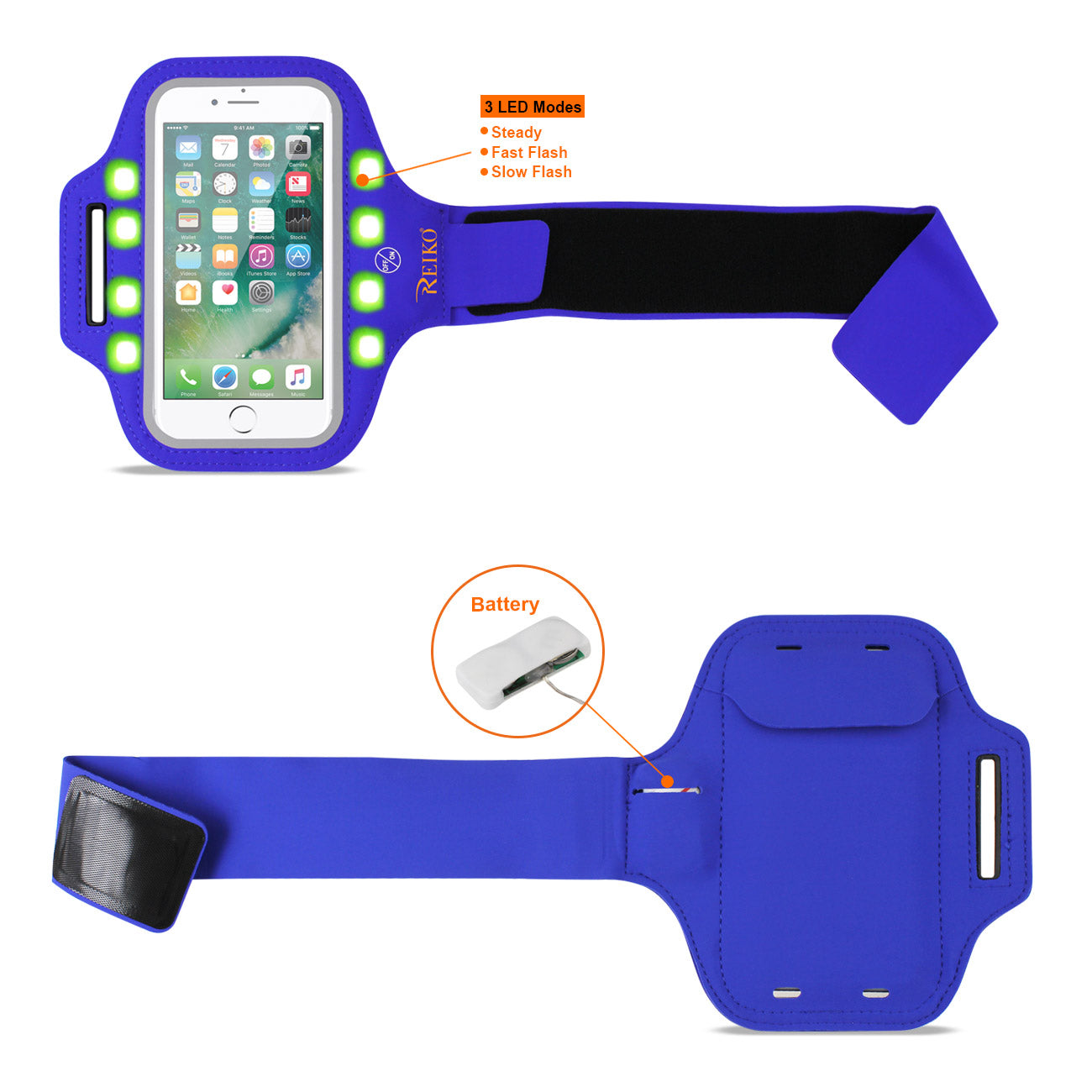 Reiko Running Sports Armband With LED Light And Touch Screen 5X3X 0.5 Inches Device In Blue