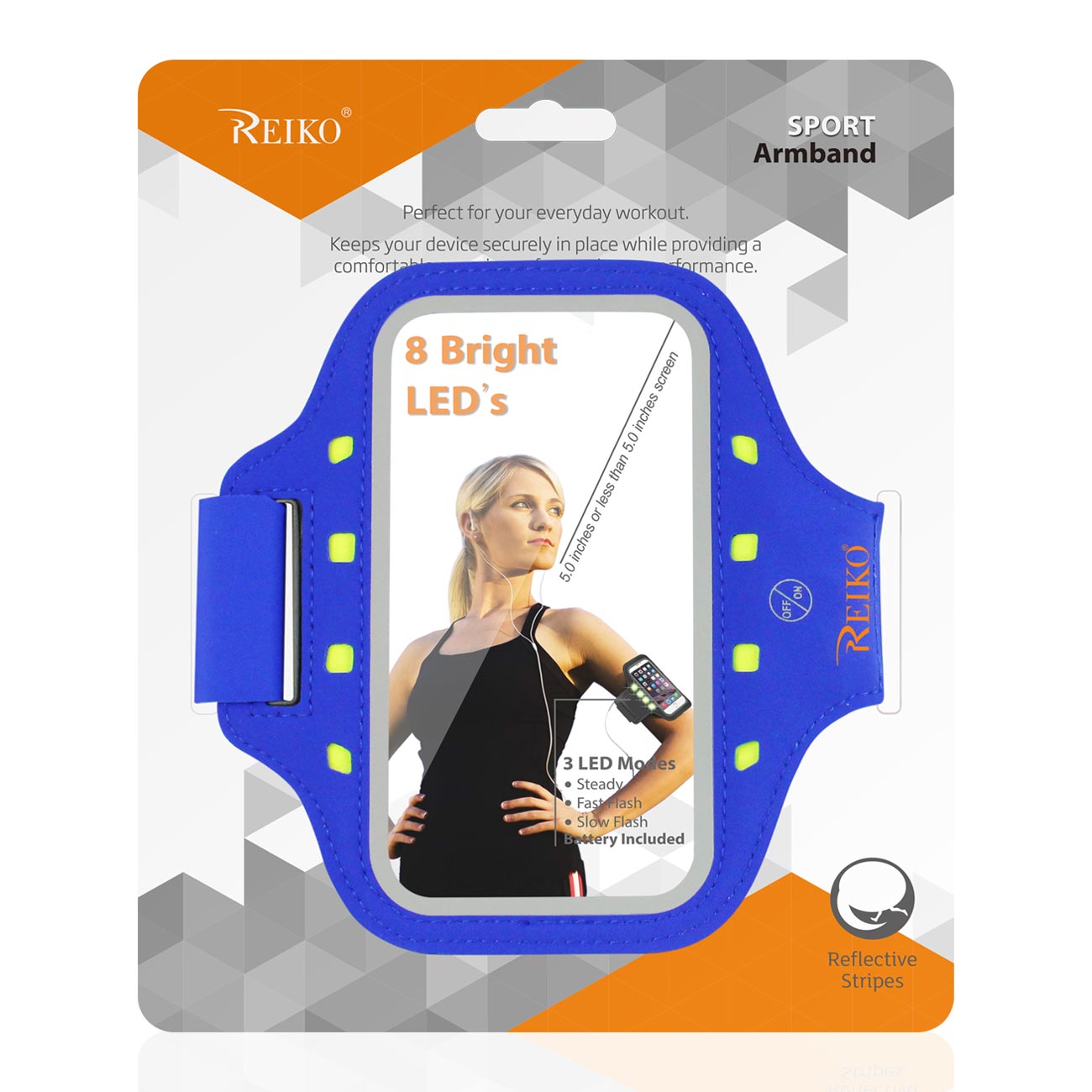 Reiko Running Sports Armband With LED Light And Touch Screen 5X3X 0.5 Inches Device In Blue