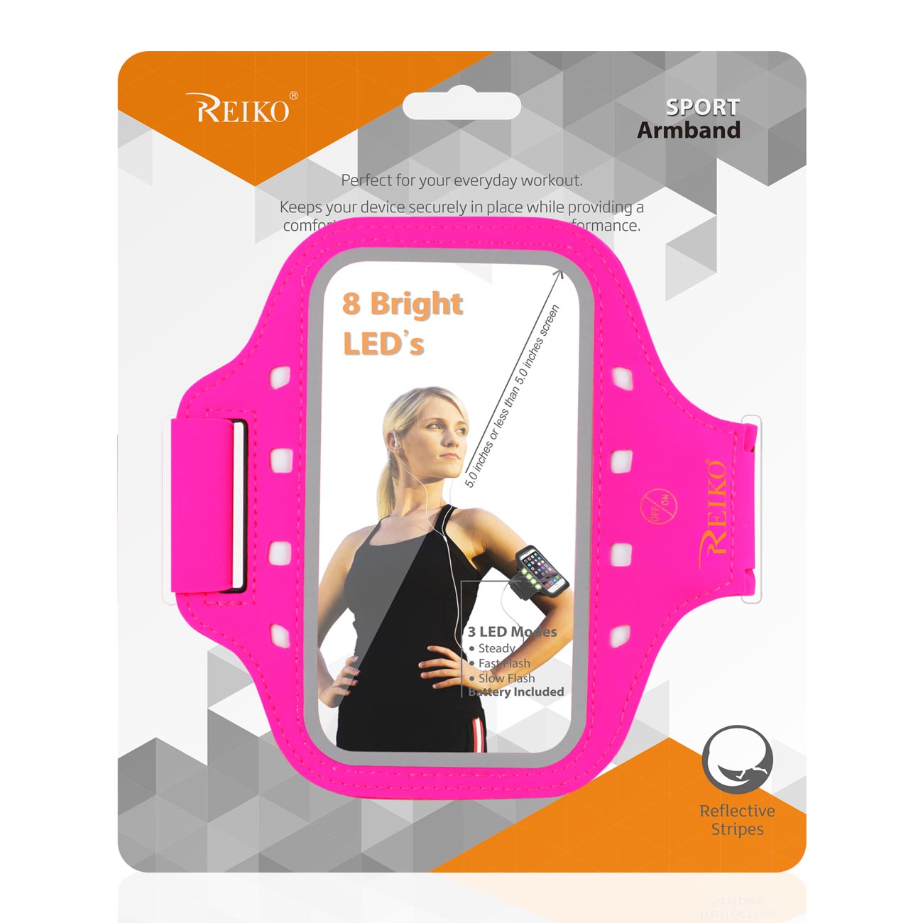 Reiko Running Sports Armband With LED Light And Touch Screen 5X3X 0.5 Inches Device In Pink