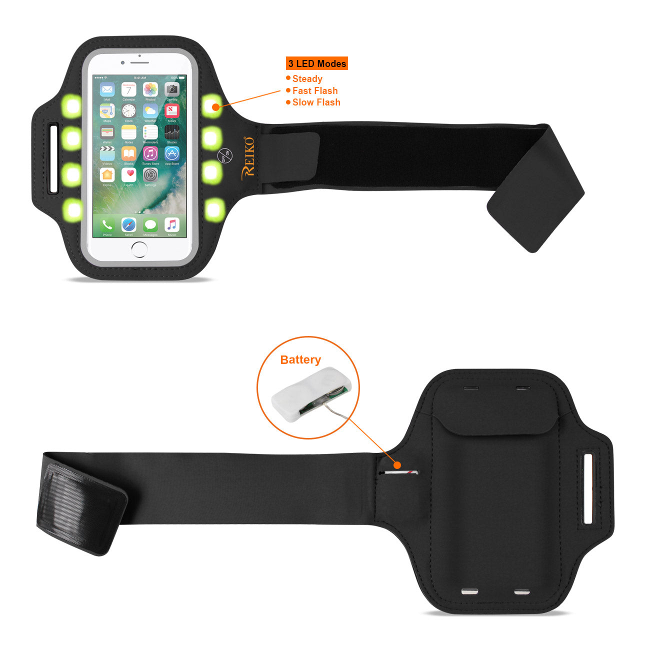 Reiko Running Sports Armband With LED Light And Touch Screen 5.5X3X 0.5 Inches Device In Black