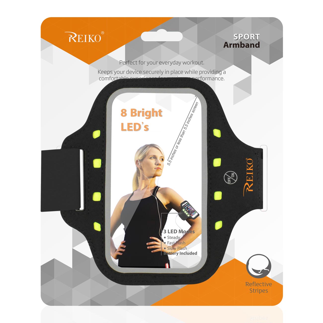 Reiko Running Sports Armband With LED Light And Touch Screen 5.5X3X 0.5 Inches Device In Black
