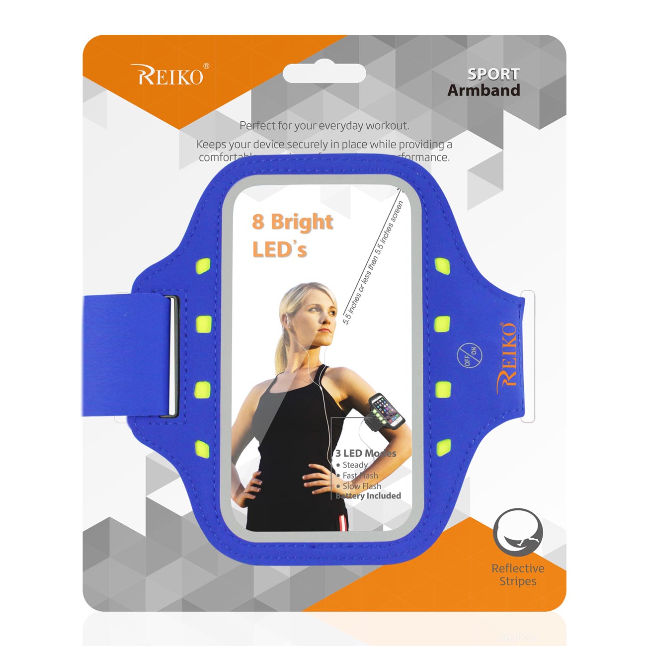 Reiko Running Sports Armband With LED Light And Touch Screen 5.5X3X 0.5 Inches Device In Blue
