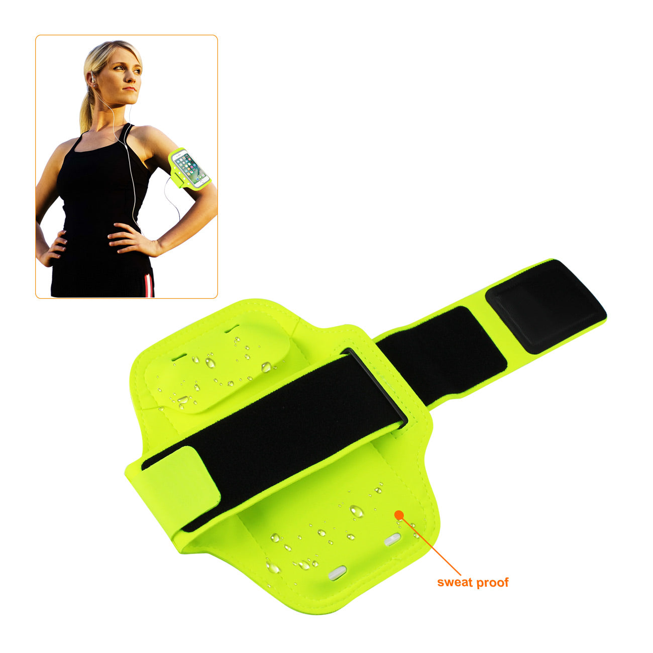 Reiko Running Sports Armband With LED Light And Touch Screen 5.5X3X 0.5 Inches Device In Green