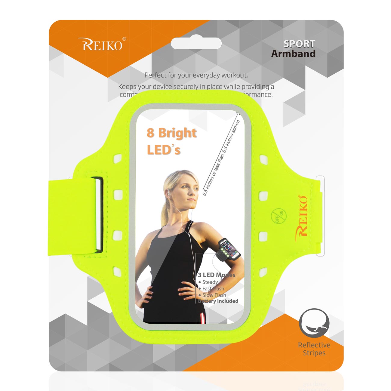 Reiko Running Sports Armband With LED Light And Touch Screen 5.5X3X 0.5 Inches Device In Green