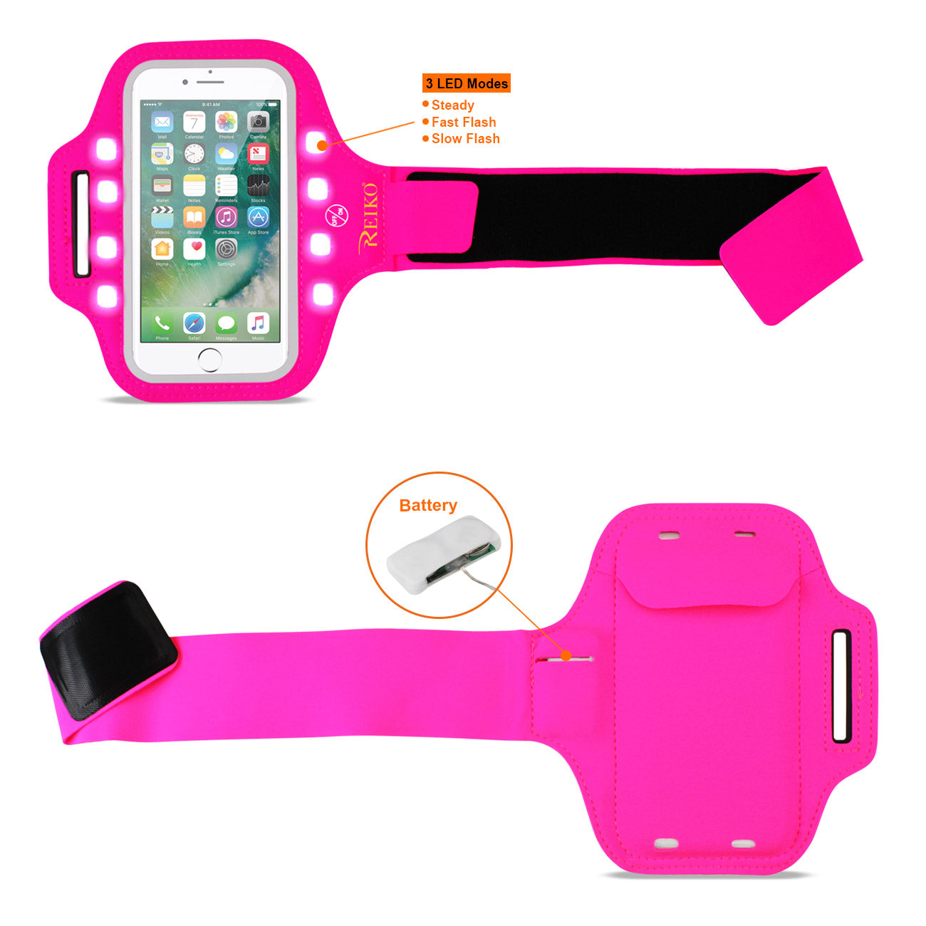 Reiko Running Sports Armband With LED Light And Touch Screen 5.5X3X 0.5 Inches Device In Pink