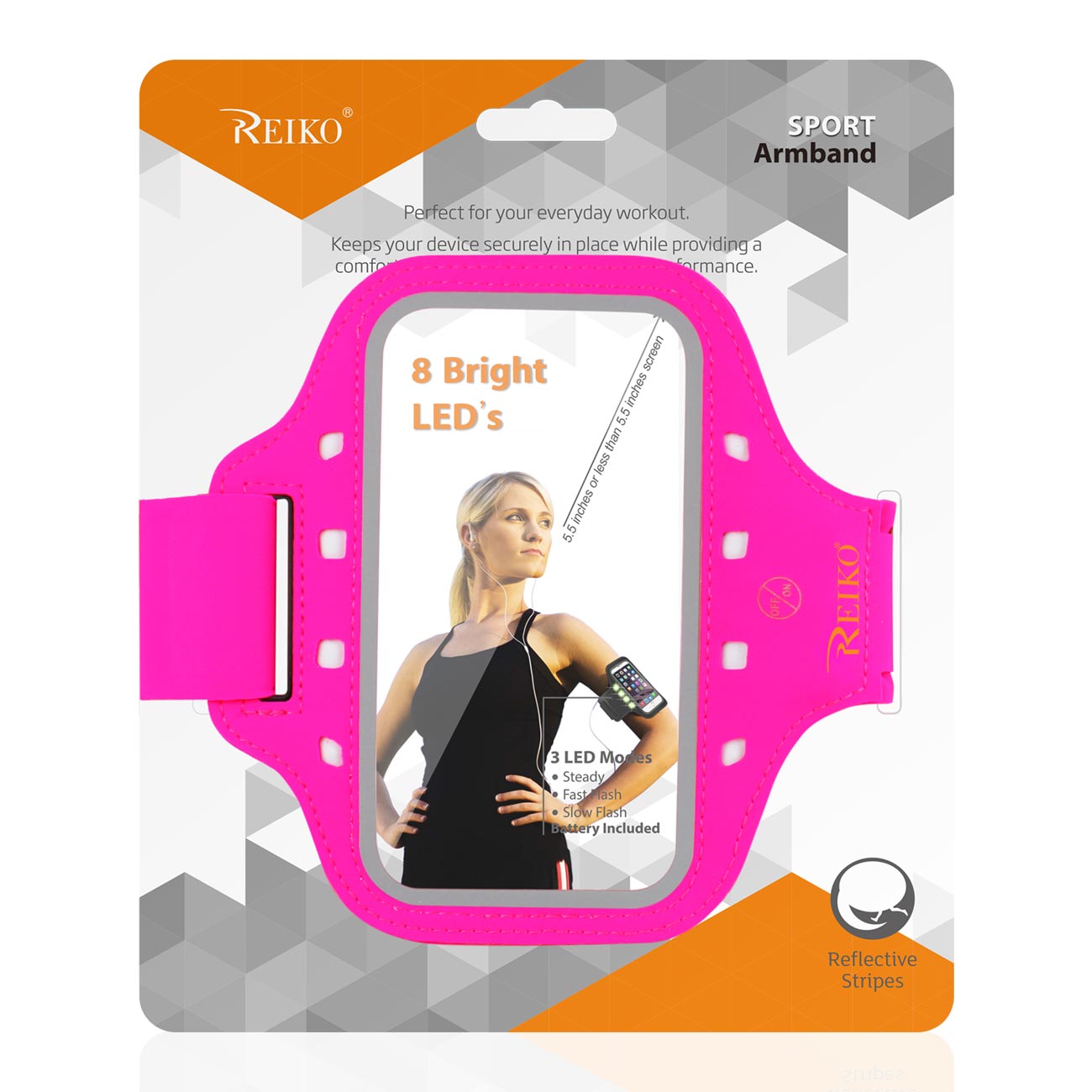 Reiko Running Sports Armband With LED Light And Touch Screen 5.5X3X 0.5 Inches Device In Pink