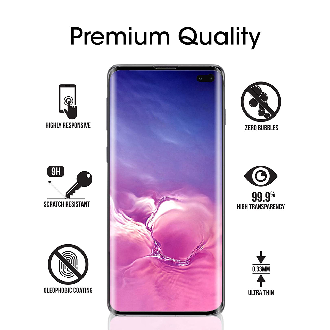 Glass Screen Protective Cover Super Shock Resistant 3D Curved Edge Samsung Galaxy S10 Plus