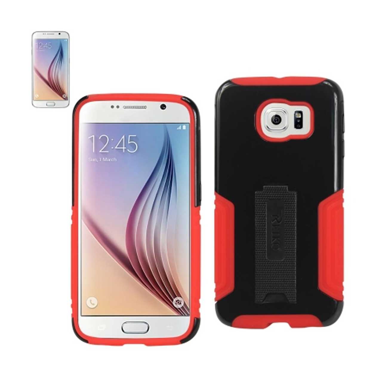 SAMSUNG GALAXY S6 TOUGH HEAVY DUTY HYBRID CASE WITH KICKSTAND IN RED BLACK
