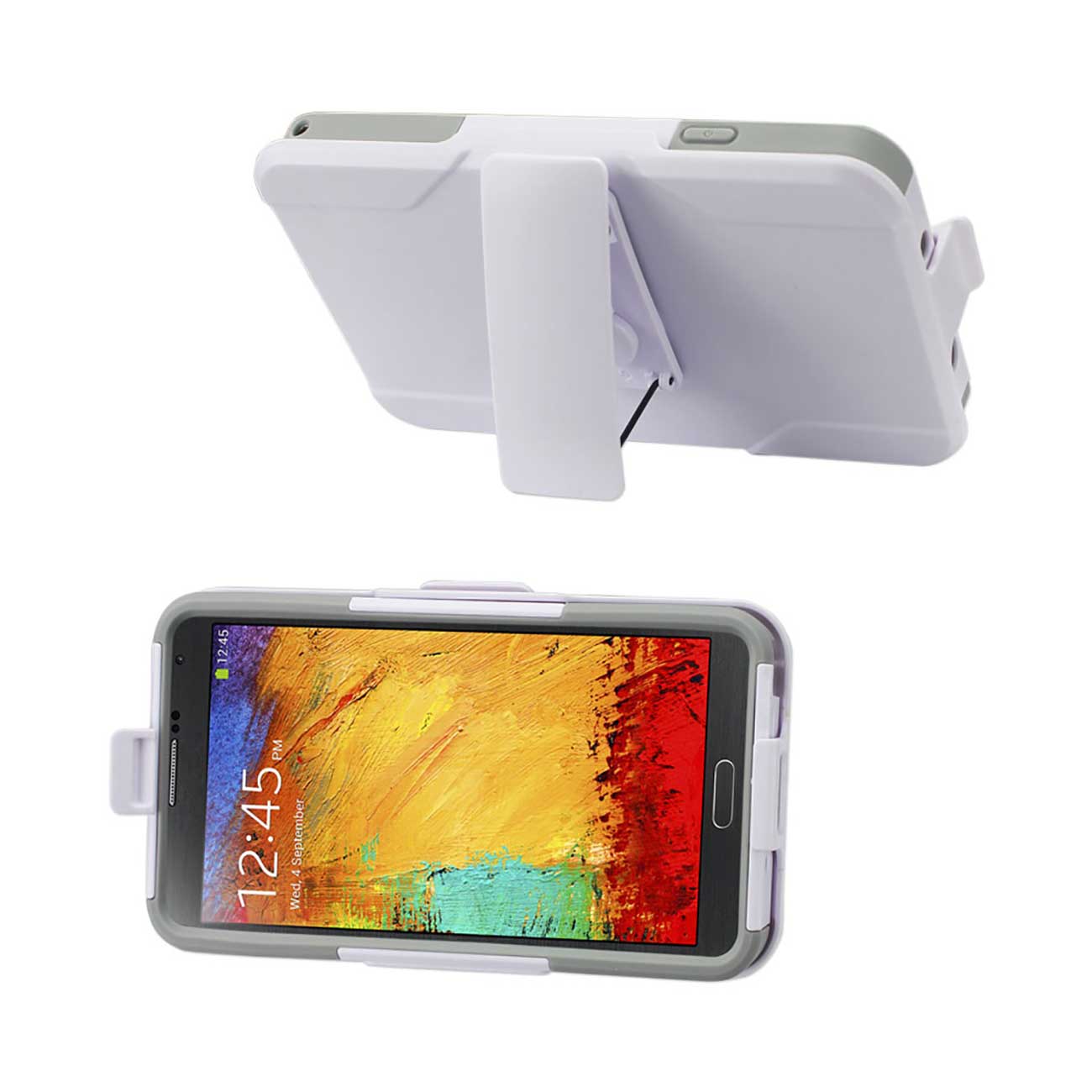 Samsung Galaxy Note 3 3-In-1 Hybrid Heavy Duty Holster Combo Case In Gray White