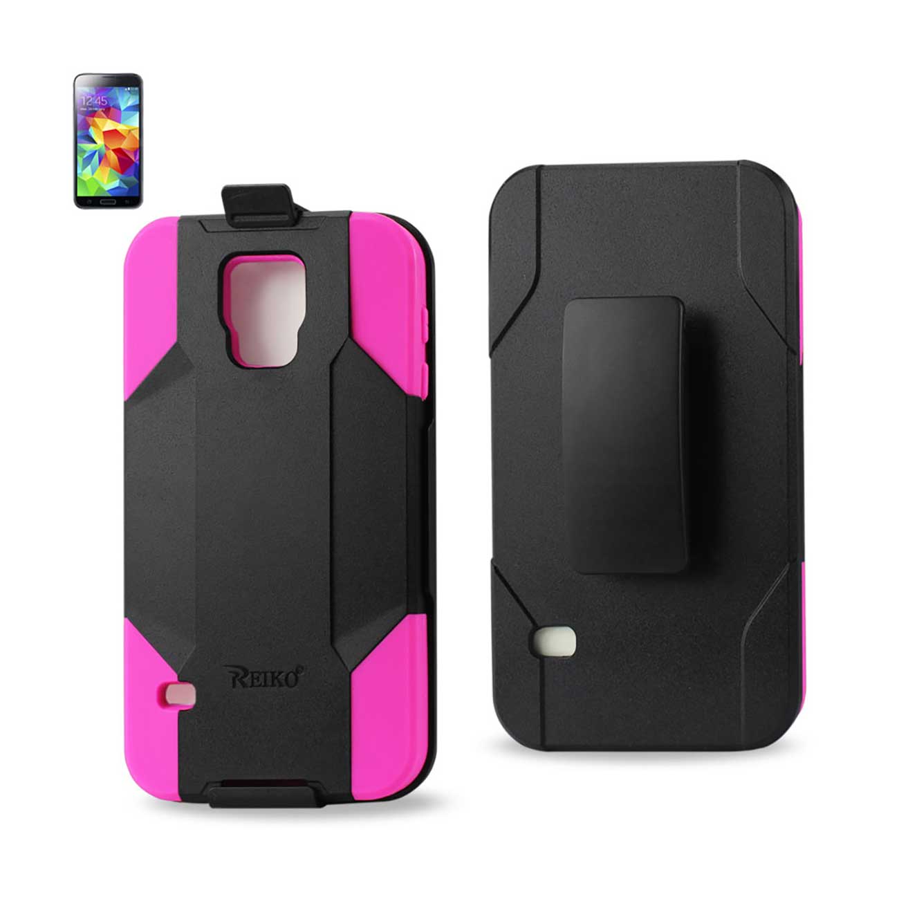 Samsung Galaxy S5 3-In-1 Hybrid Heavy Duty Holster Combo Case In Hot Pink Black