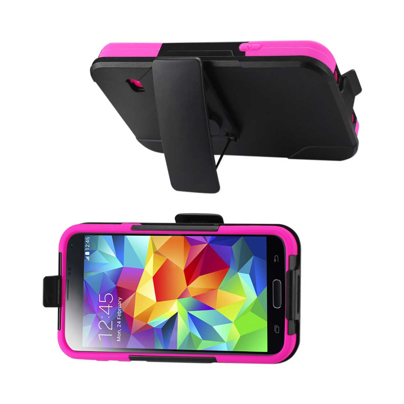 Samsung Galaxy S5 3-In-1 Hybrid Heavy Duty Holster Combo Case In Hot Pink Black