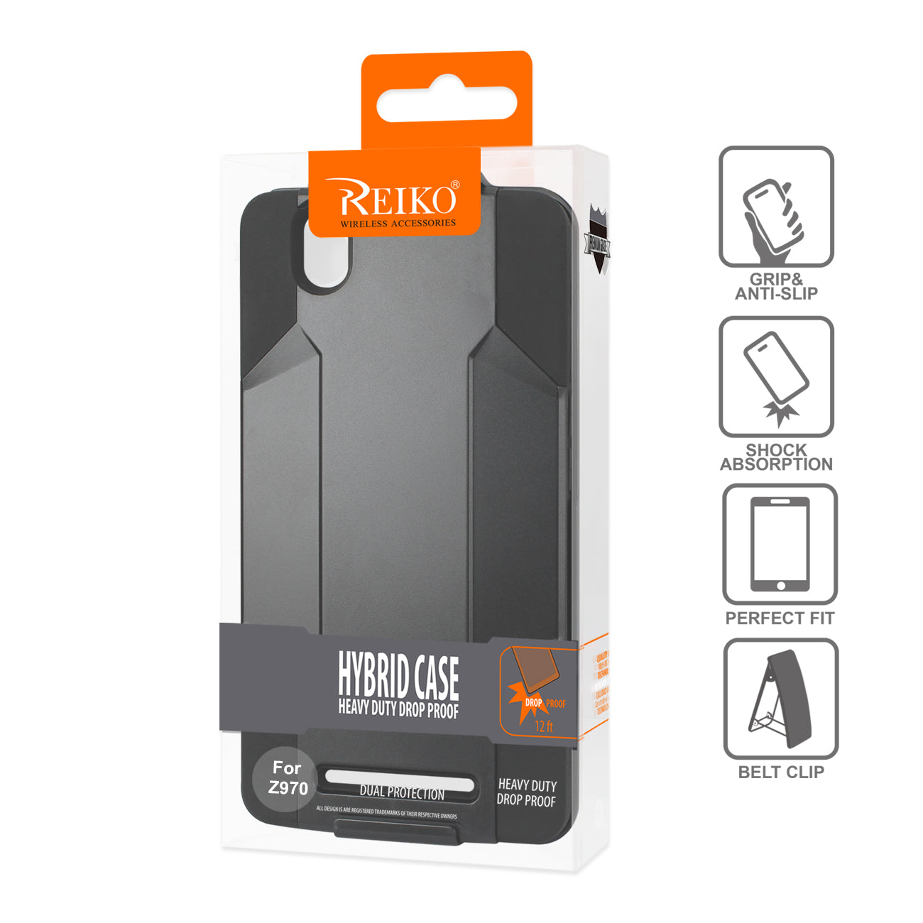 Reiko ZTE Zmax 3-In-1 Hybrid Heavy Duty Holster Combo Case In Black