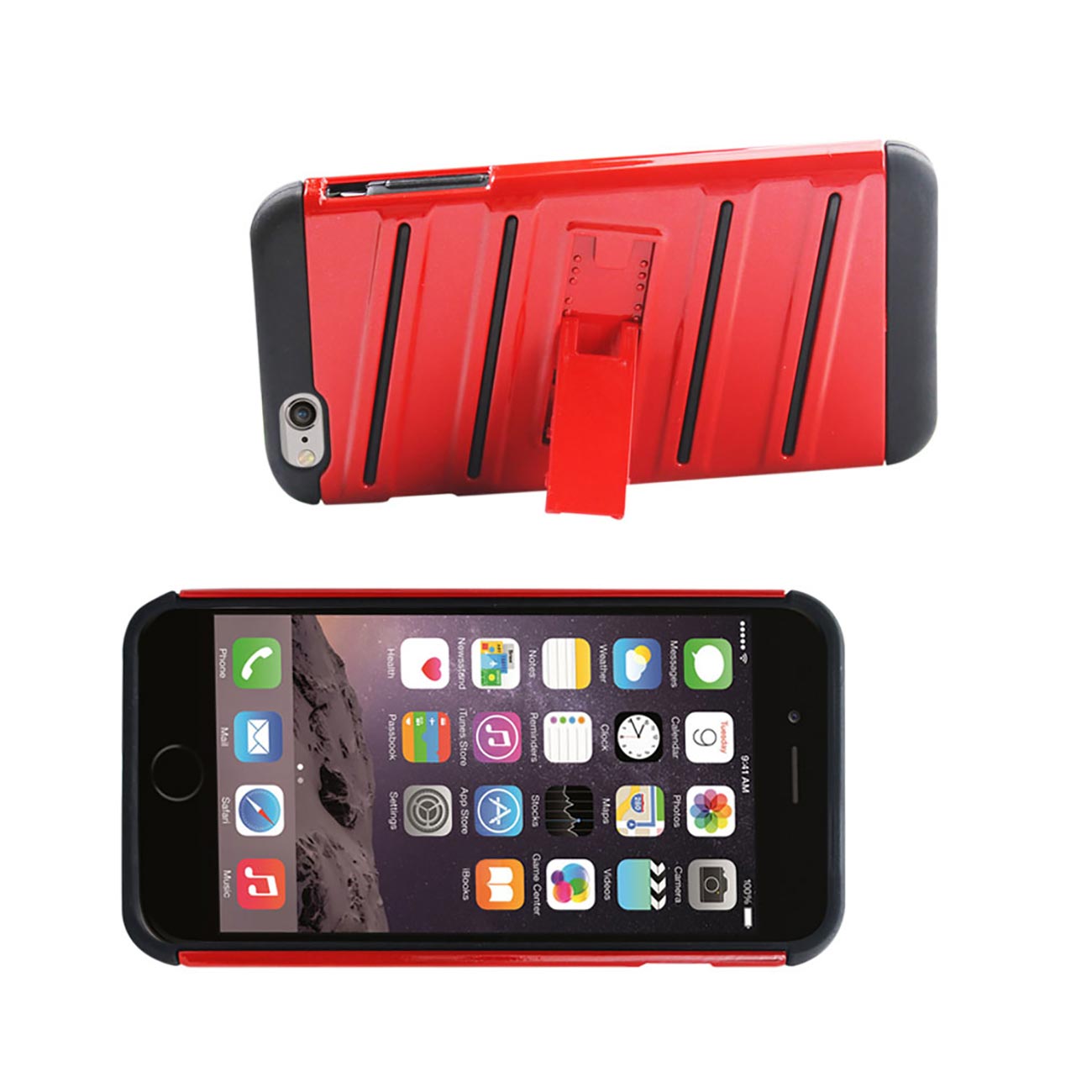 iPhone 6S Plus/ 6 Plus Hybrid Fishbone Case With Kickstand In Black Red