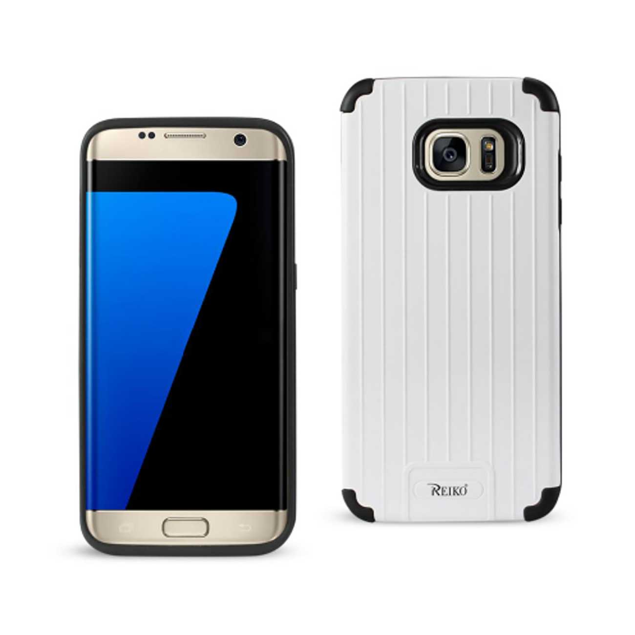 Samsung Galaxy S7 Edge Rugged Metal Texture Hybrid Case With Ridged Back In Black White