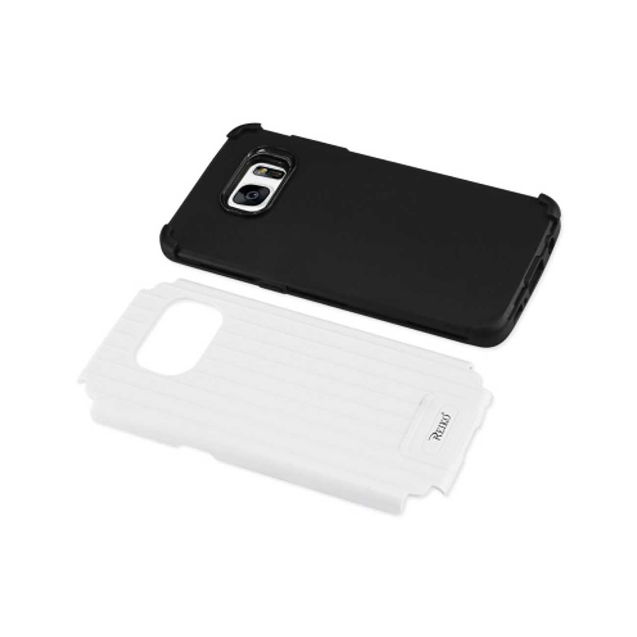 Samsung Galaxy S7 Rugged Metal Texture Hybrid Case With Ridged Back In Black White
