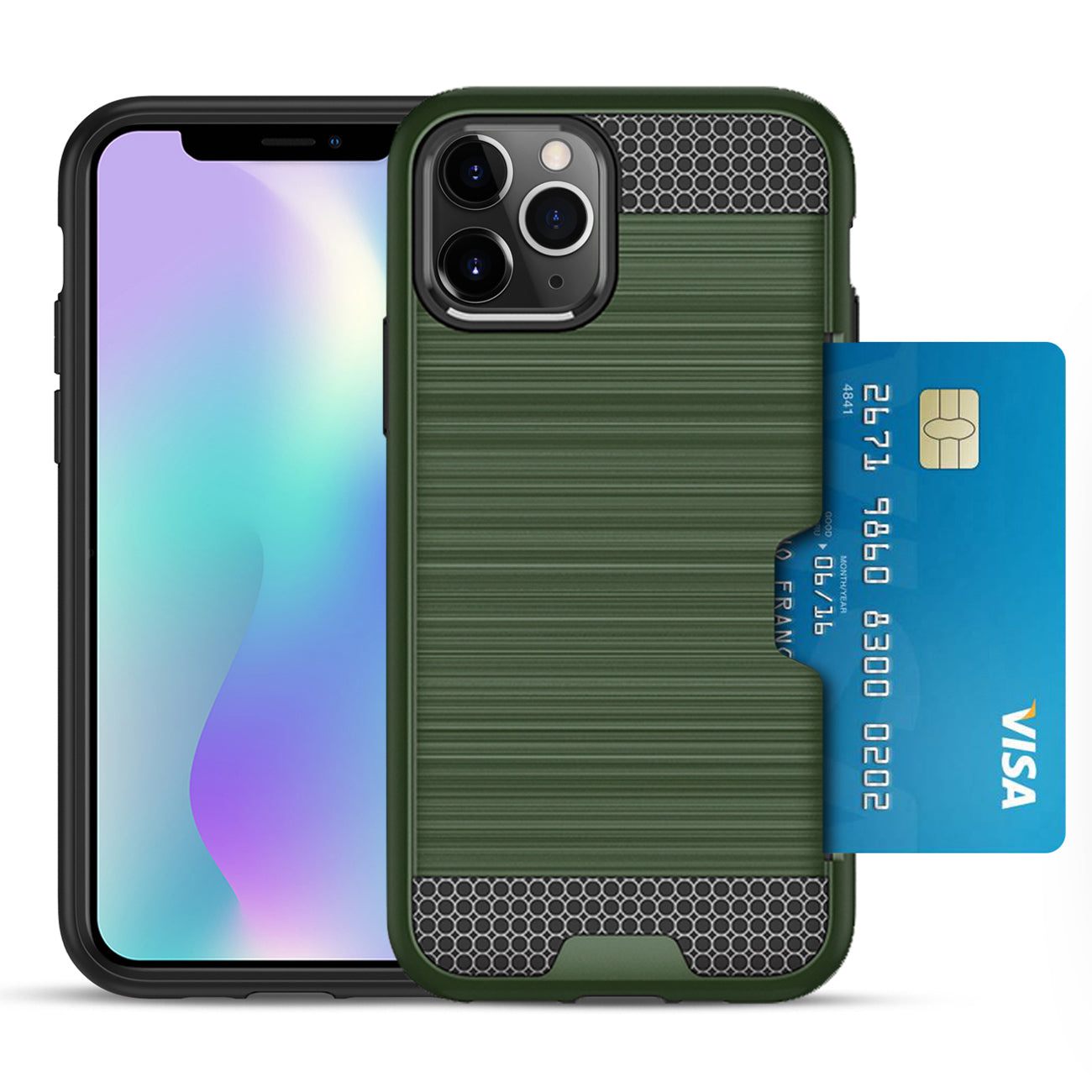 Case Hybrid Slim Armor With Card Holder iPhone 11 Pro Max Green Color