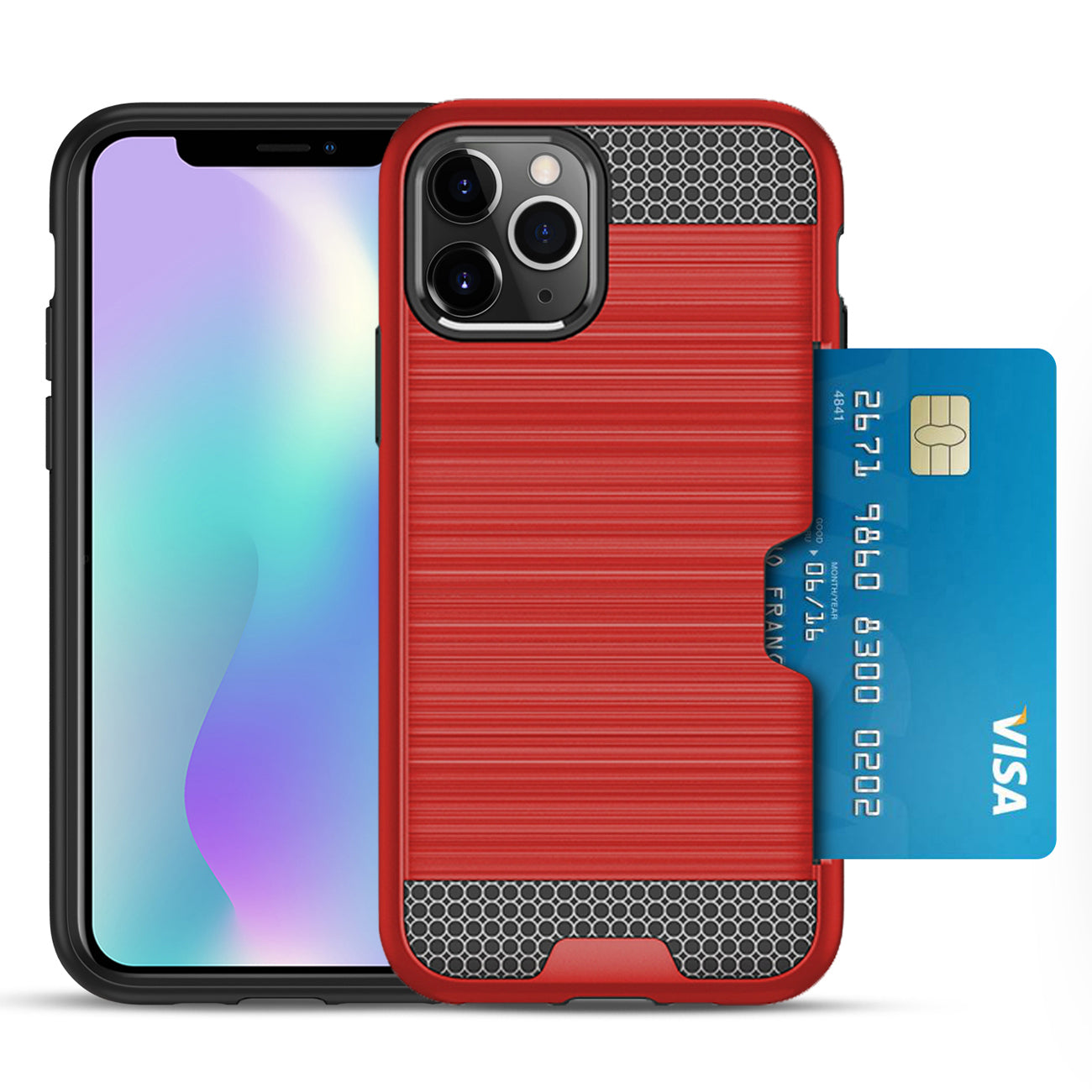 Case Hybrid Slim Armor With Card Holder iPhone 11 Pro Max Red Color