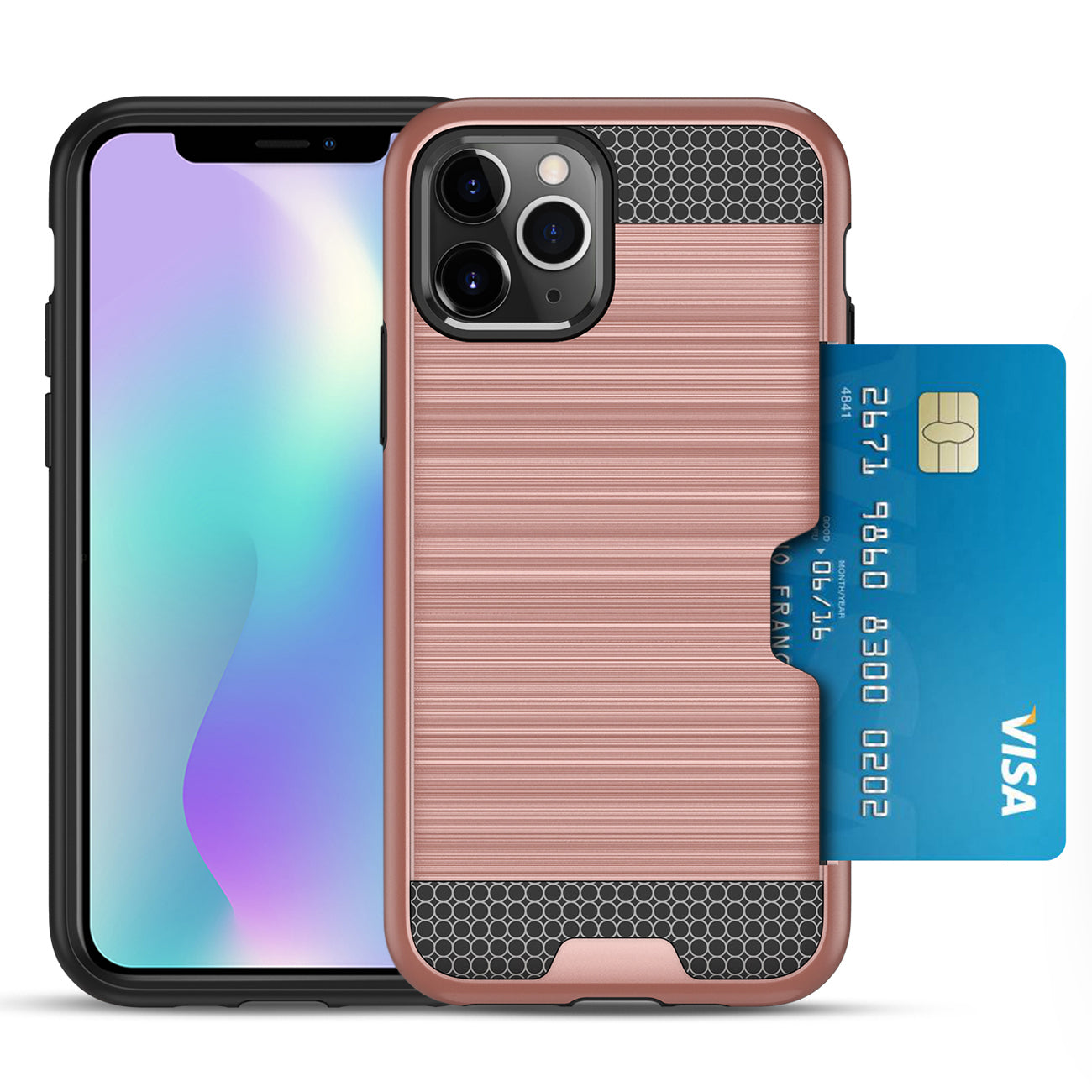 Case Hybrid Slim Armor With Card Holder iPhone 11 Pro Max Rose Gold Color