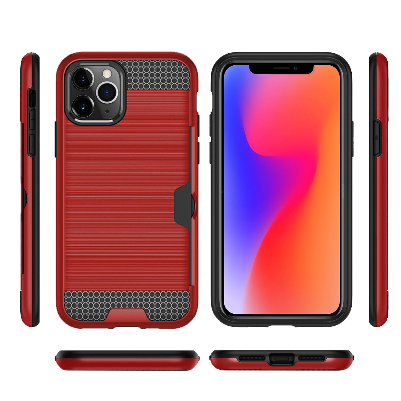 Case Hybrid Slim Armor With Card Holder iPhone 11 Pro Red Color