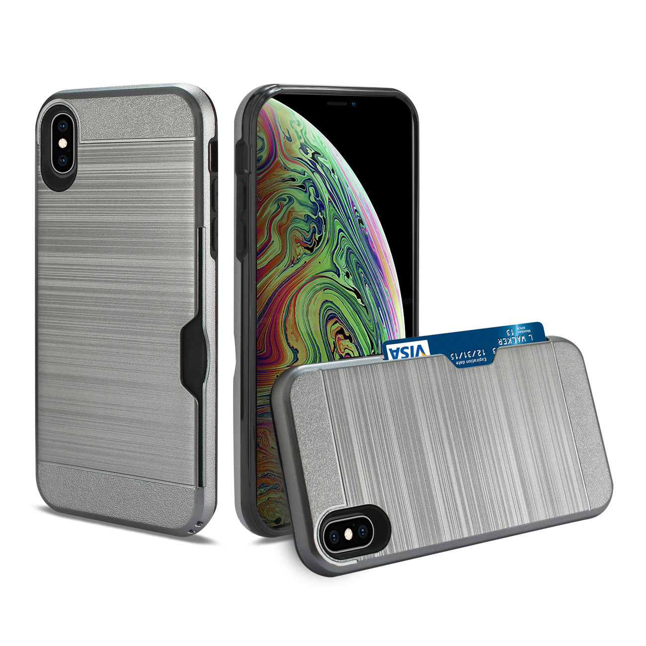 iPhone XS Max Slim Armor Hybrid Case With Card Holder In Gray