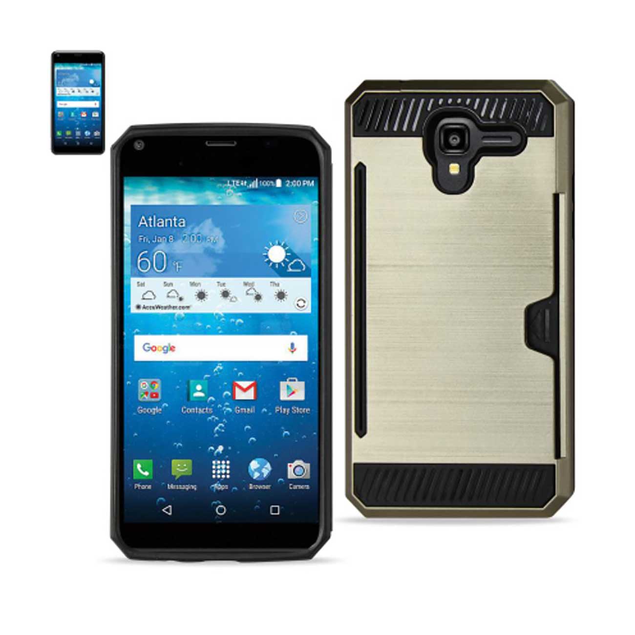 Case Hybrid With Card Holder Slim Armor Kyocera Hydro View Gold Color