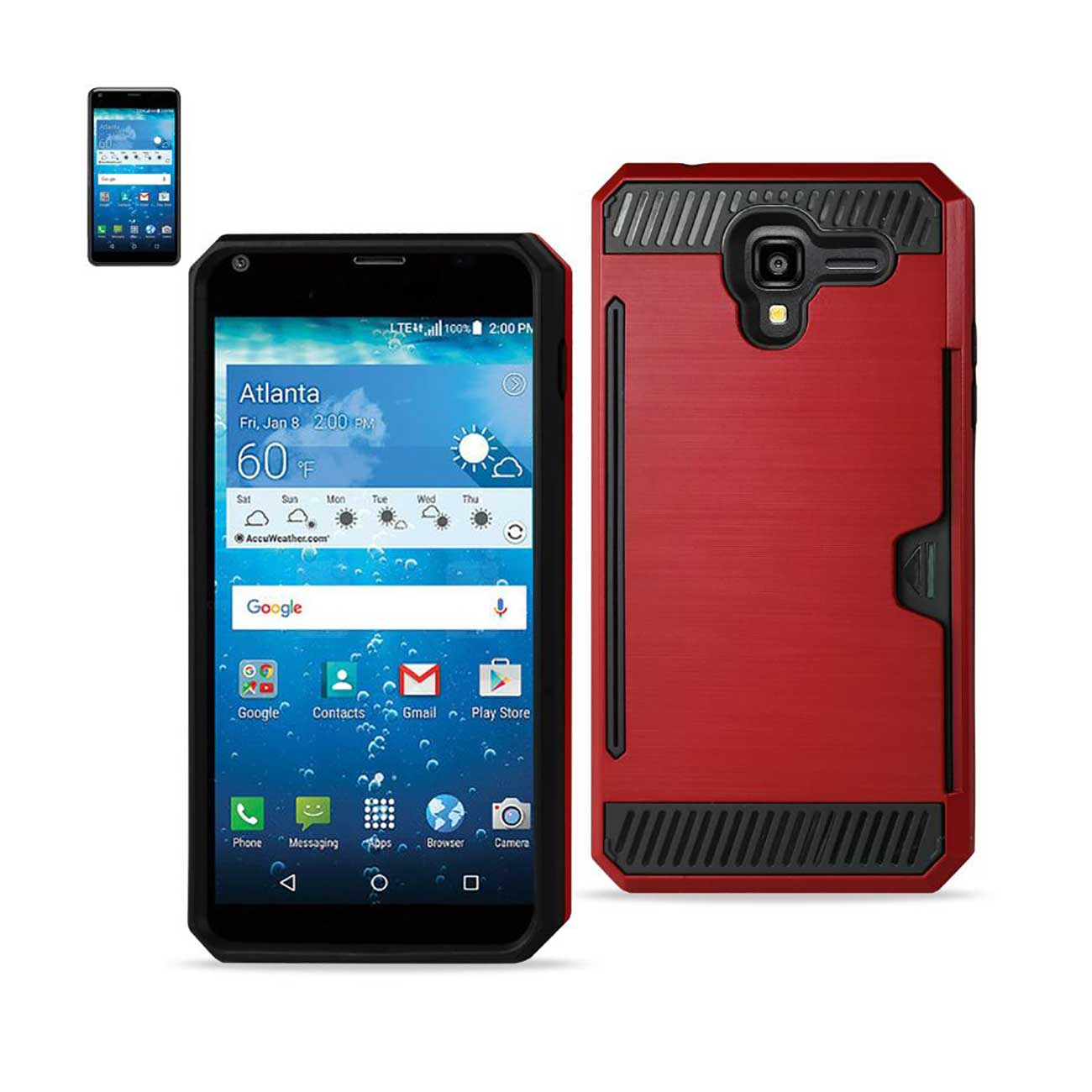 Case Hybrid With Card Holder Slim Armor Kyocera Hydro View Red Color
