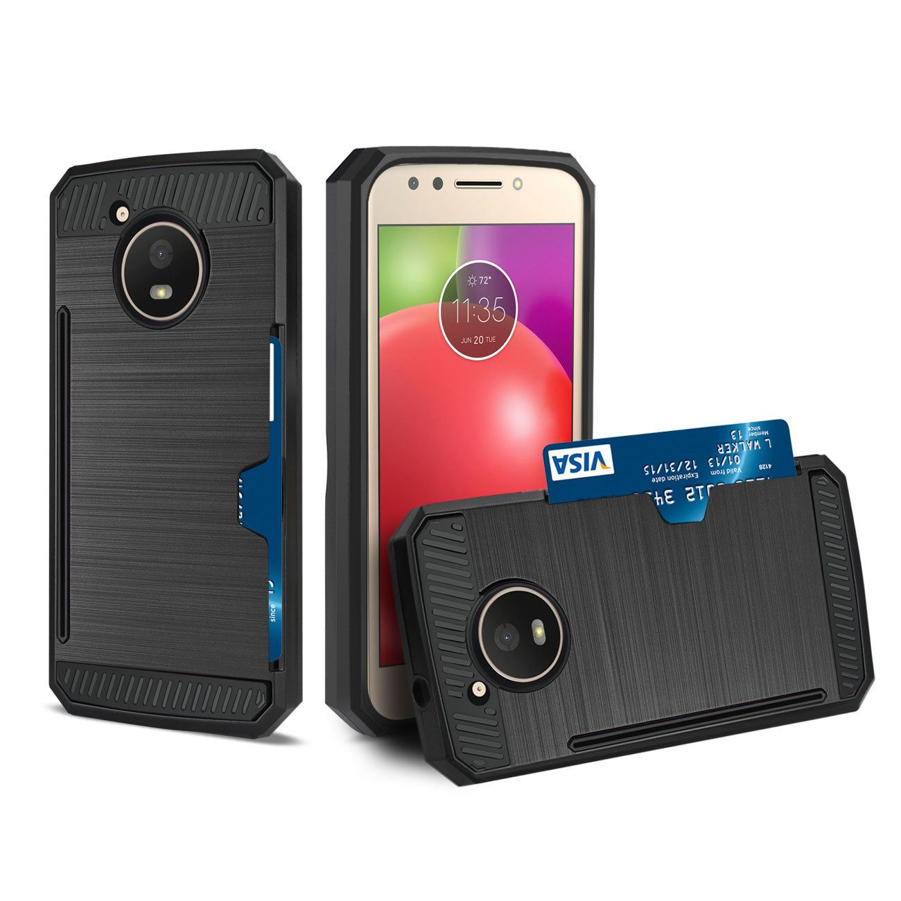 Case Hybrid Slim Armor With Card Holder Motorola Moto E4 Active Black Color
