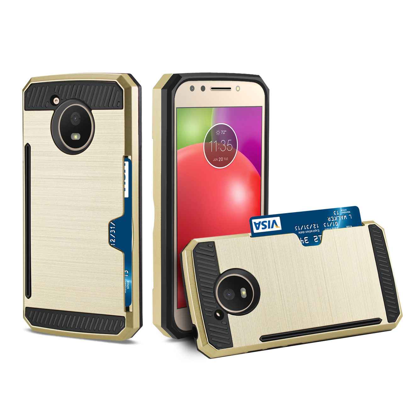 Case Hybrid Slim Armor With Card Holder Motorola Moto E4 Active Gold Color