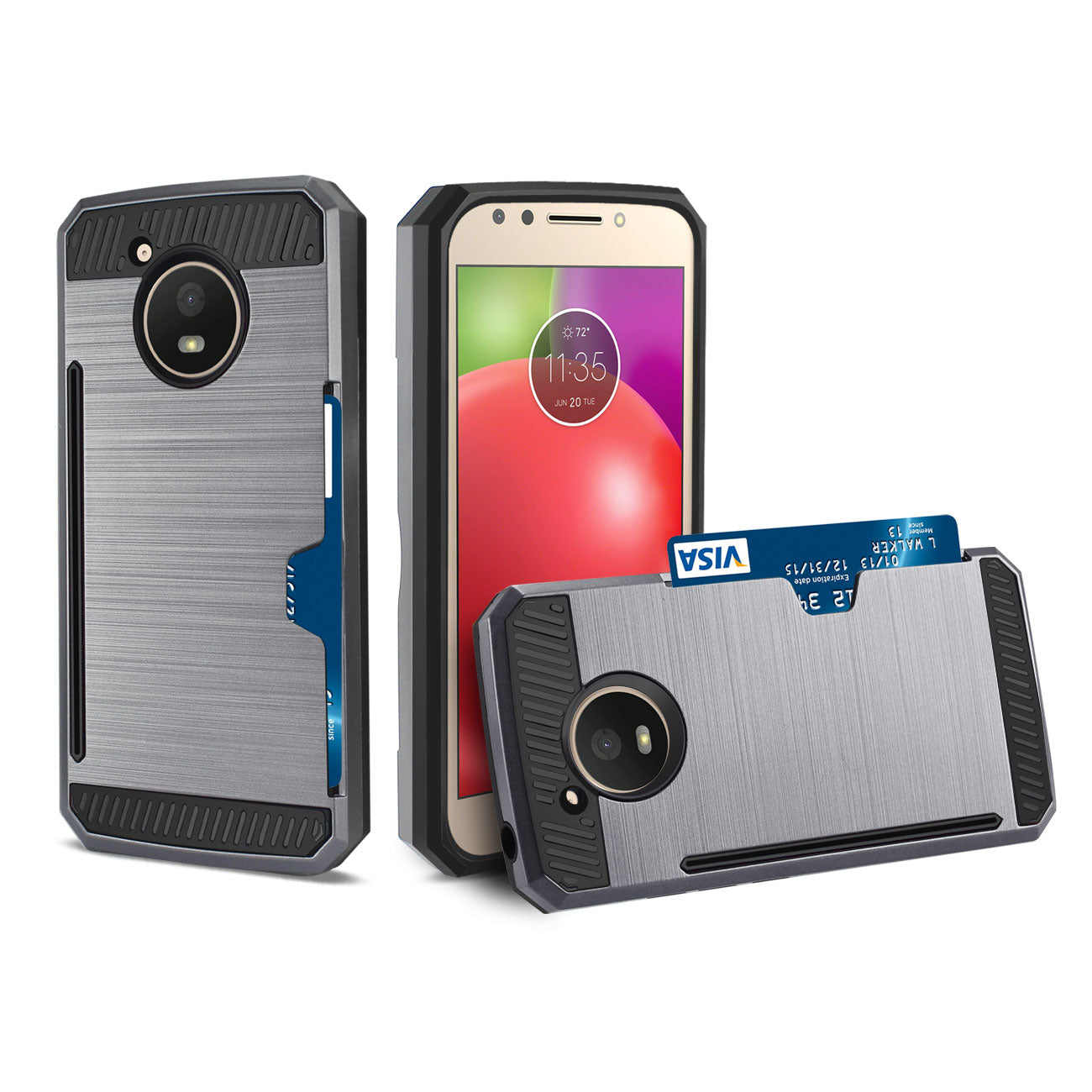 Case Hybrid Slim Armor With Card Holder Motorola Moto E4 Active Gray Color