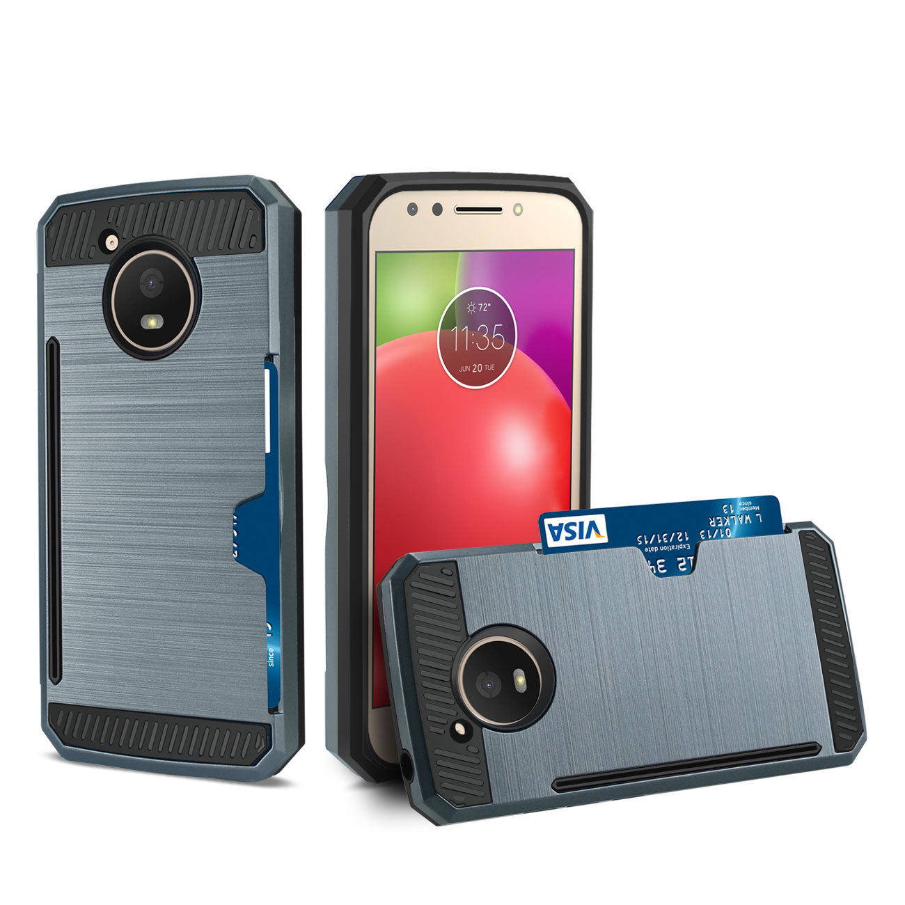 Case Hybrid Slim Armor With Card Holder Motorola Moto E4 Active Navy Color