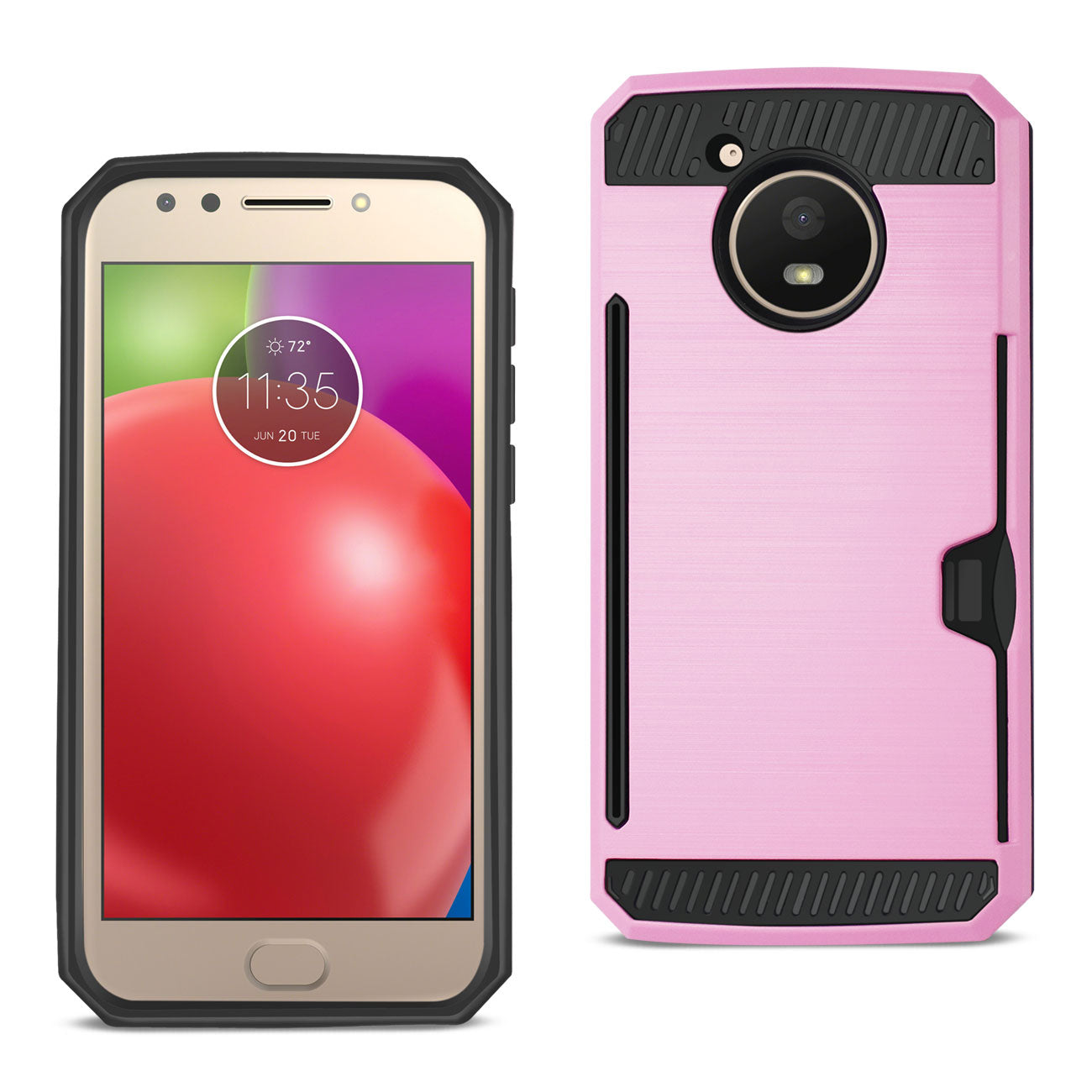 Case Hybrid Slim Armor With Card Holder Motorola Moto E4 Active Pink Color