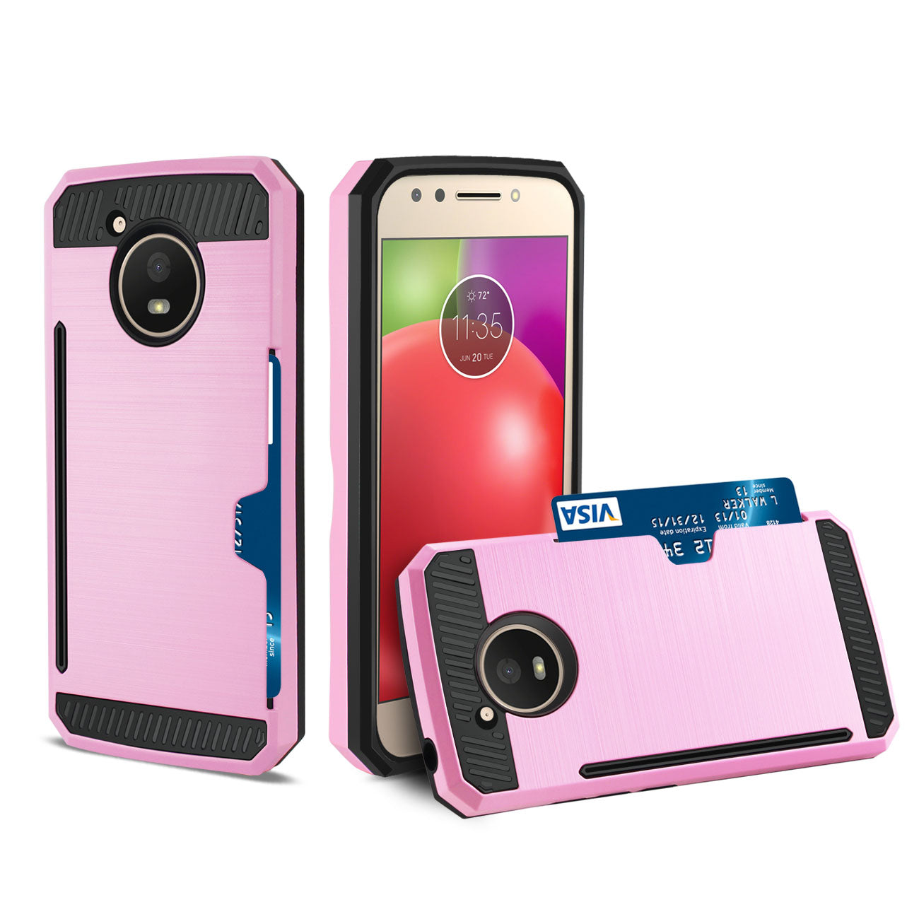 Case Hybrid Slim Armor With Card Holder Motorola Moto E4 Active Pink Color
