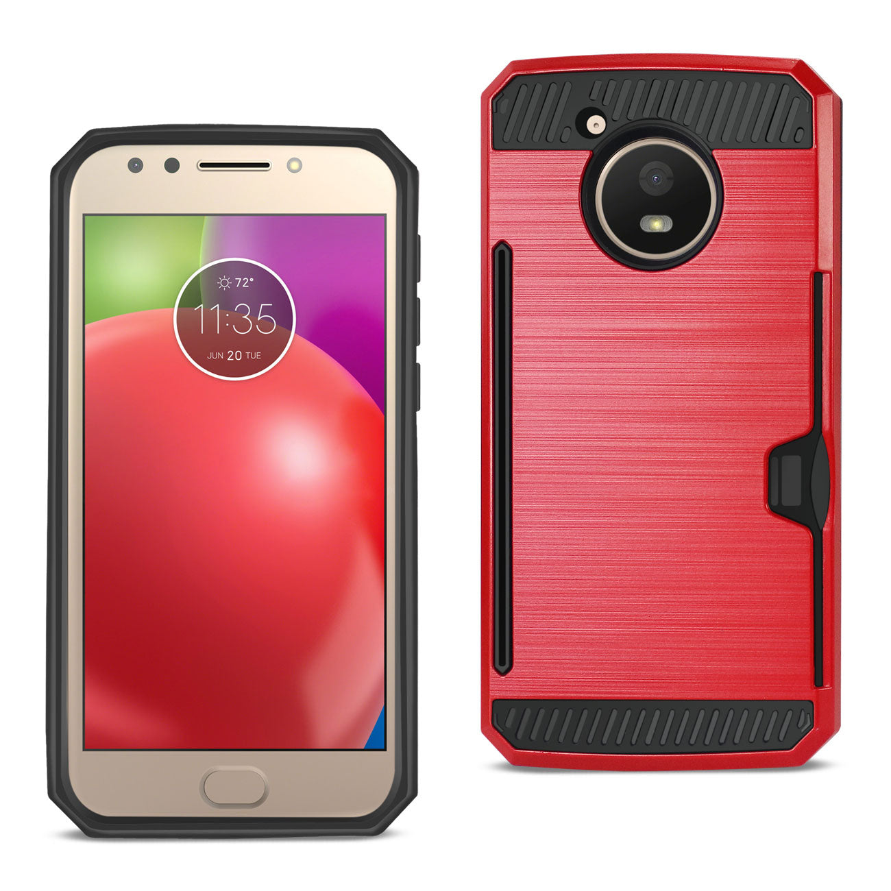 Case Hybrid Slim Armor With Card Holder Motorola Moto E4 Active Red Color