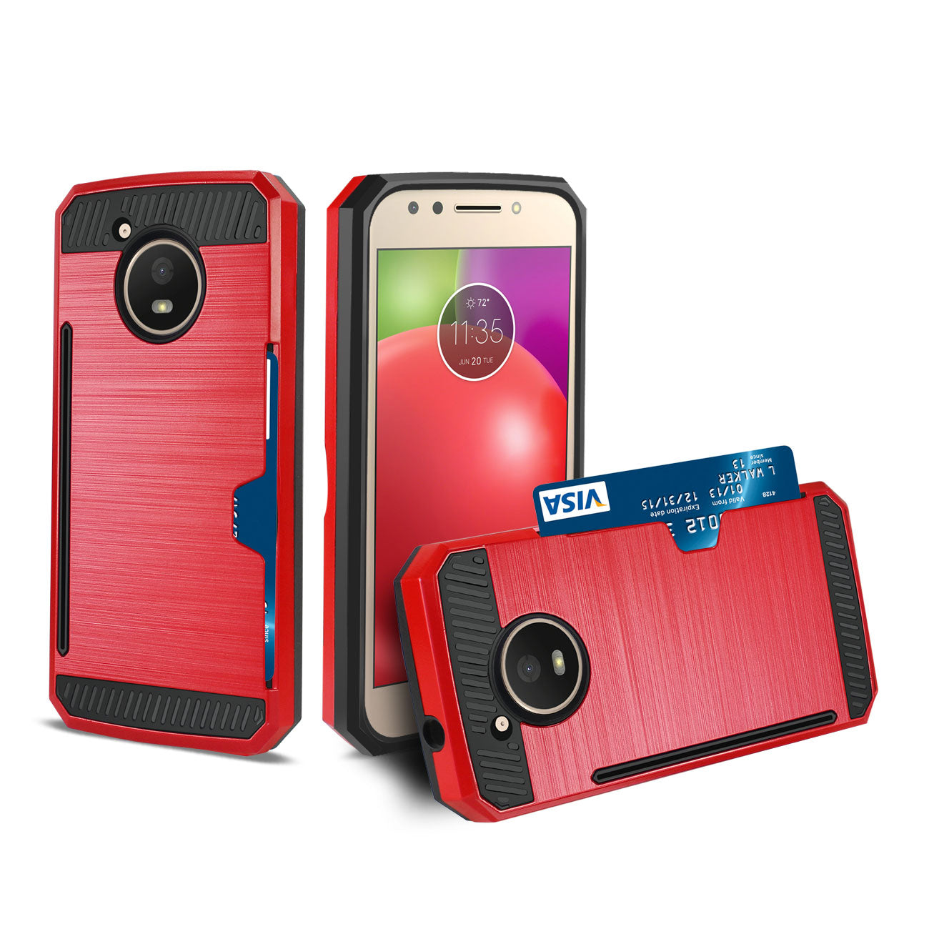 Case Hybrid Slim Armor With Card Holder Motorola Moto E4 Active Red Color