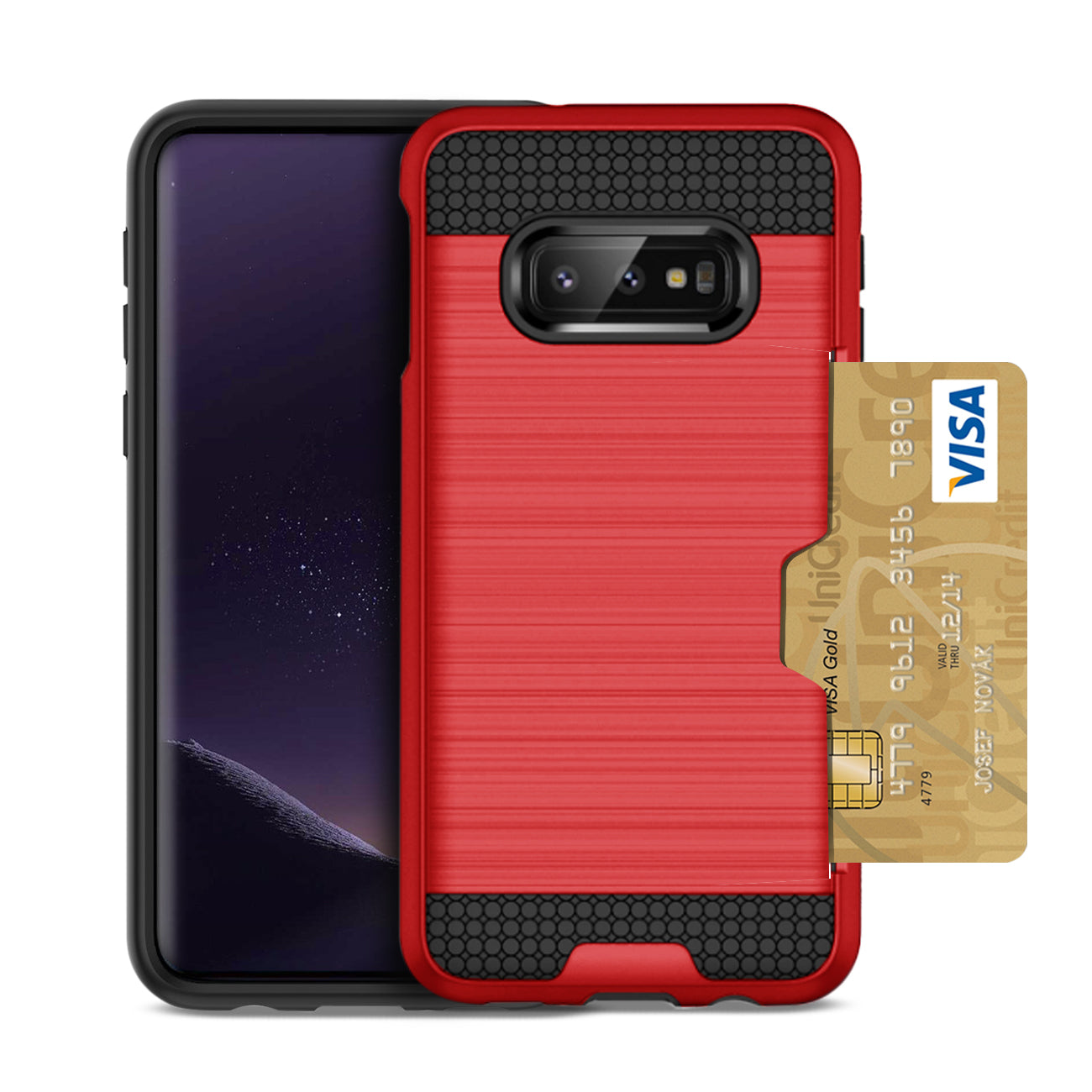 Samsung Galaxy S10 Lite Slim Armor Hybrid Case With Card Holder In Red