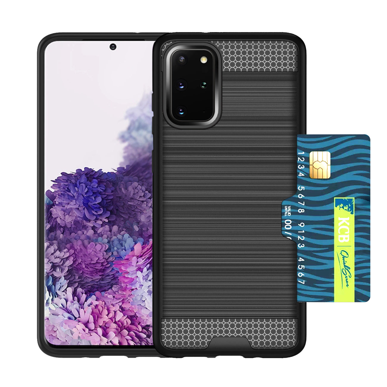 REIKO SAMSUNG GALAXY S20 PLUS SLIM ARMOR HYBRID CASE WITH CARD HOLDER IN BLACK