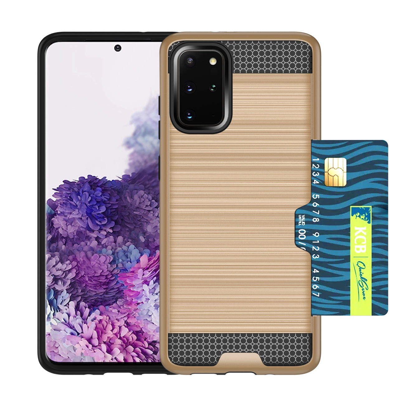 REIKO SAMSUNG GALAXY S20 PLUS SLIM ARMOR HYBRID CASE WITH CARD HOLDER IN GOLD