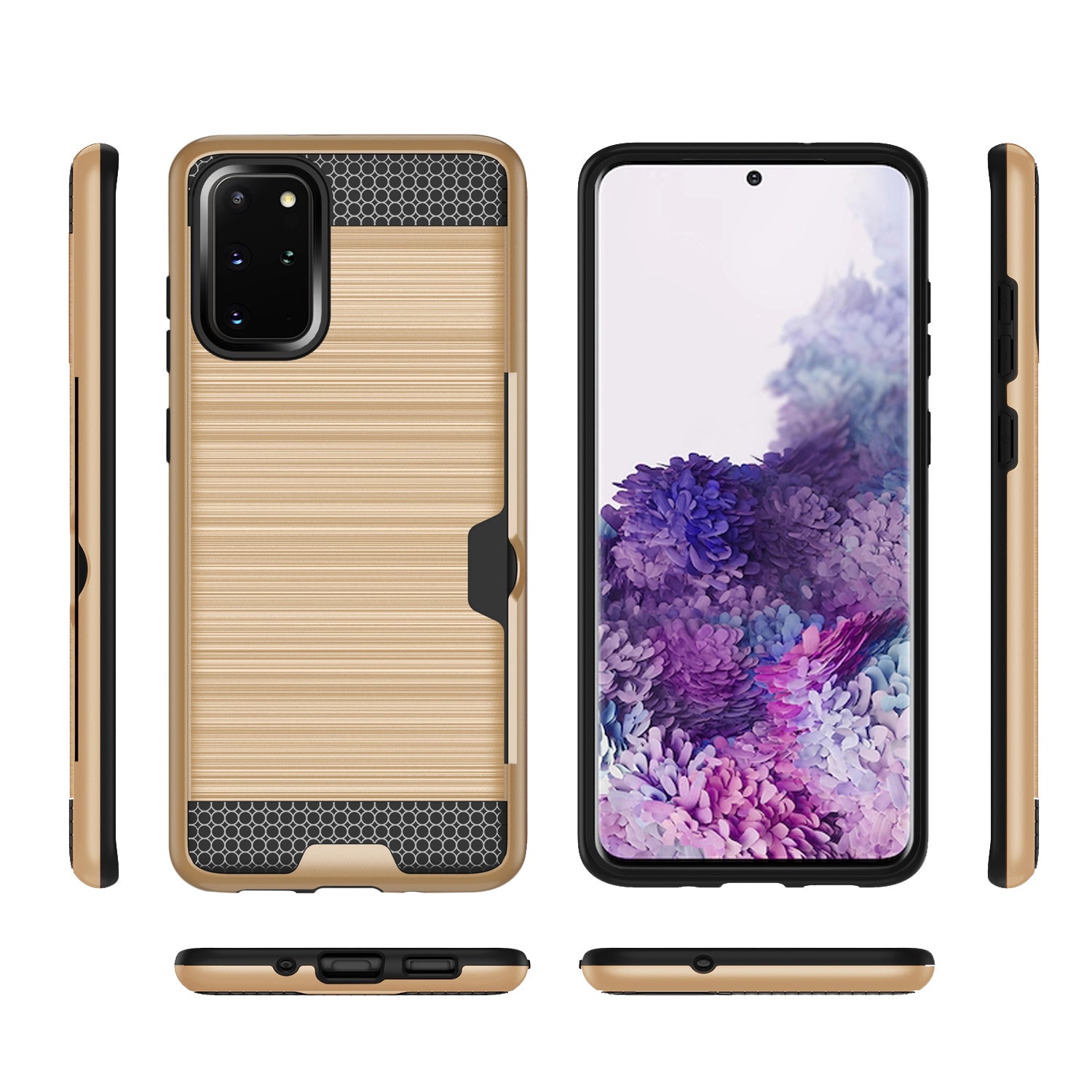 REIKO SAMSUNG GALAXY S20 PLUS SLIM ARMOR HYBRID CASE WITH CARD HOLDER IN GOLD
