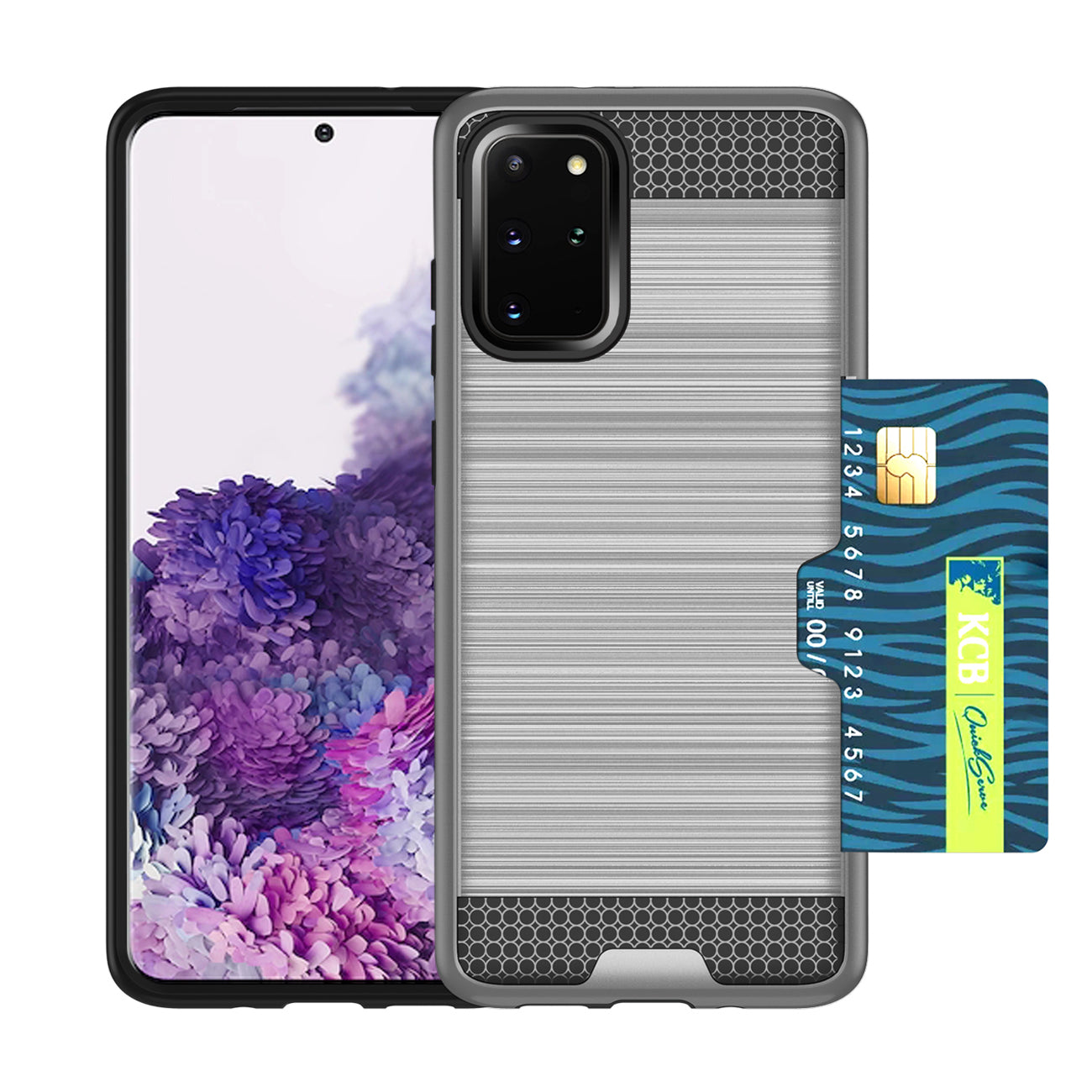 REIKO SAMSUNG GALAXY S20 PLUS SLIM ARMOR HYBRID CASE WITH CARD HOLDER IN SILVER
