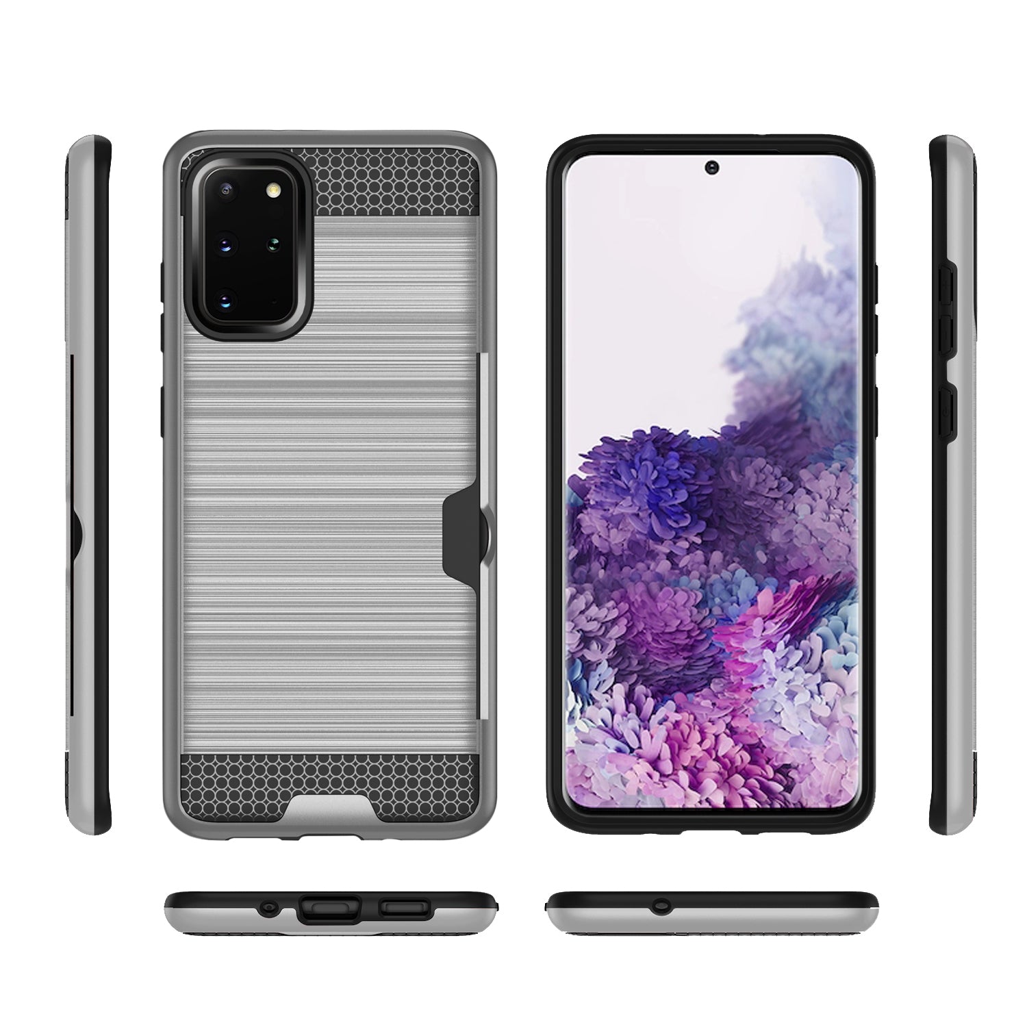 REIKO SAMSUNG GALAXY S20 PLUS SLIM ARMOR HYBRID CASE WITH CARD HOLDER IN SILVER