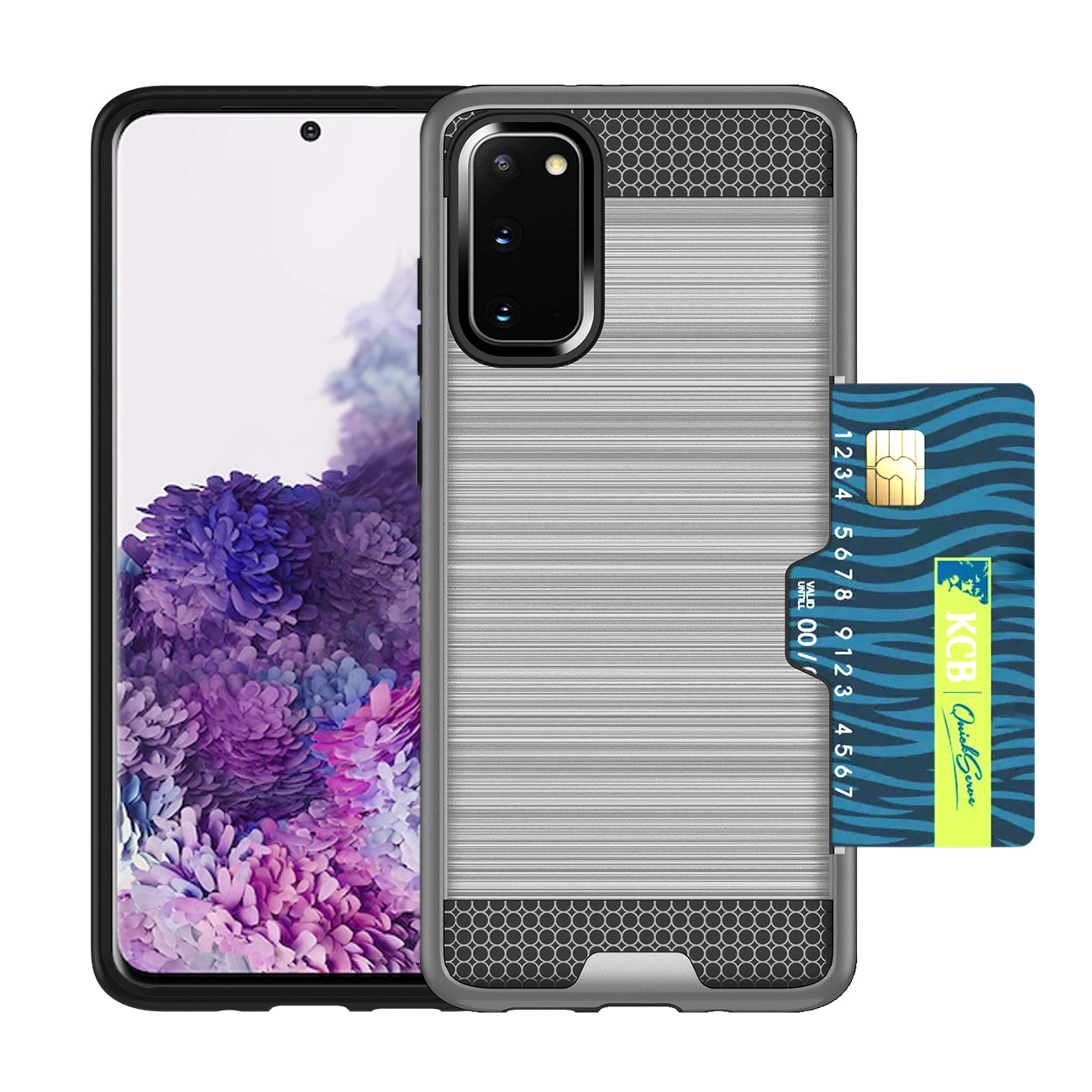 REIKO SAMSUNG GALAXY S20 SLIM ARMOR HYBRID CASE WITH CARD HOLDER IN SILVER