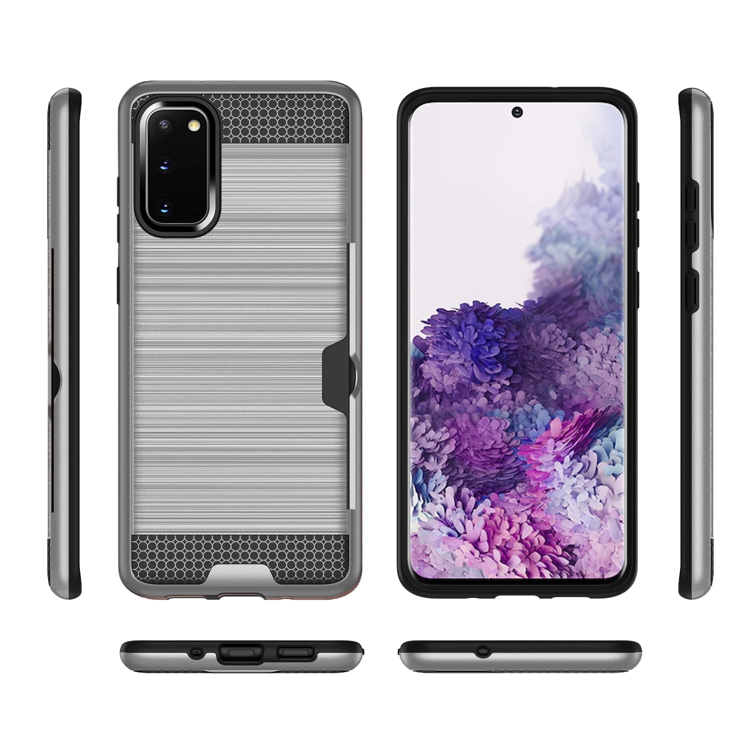 REIKO SAMSUNG GALAXY S20 SLIM ARMOR HYBRID CASE WITH CARD HOLDER IN SILVER